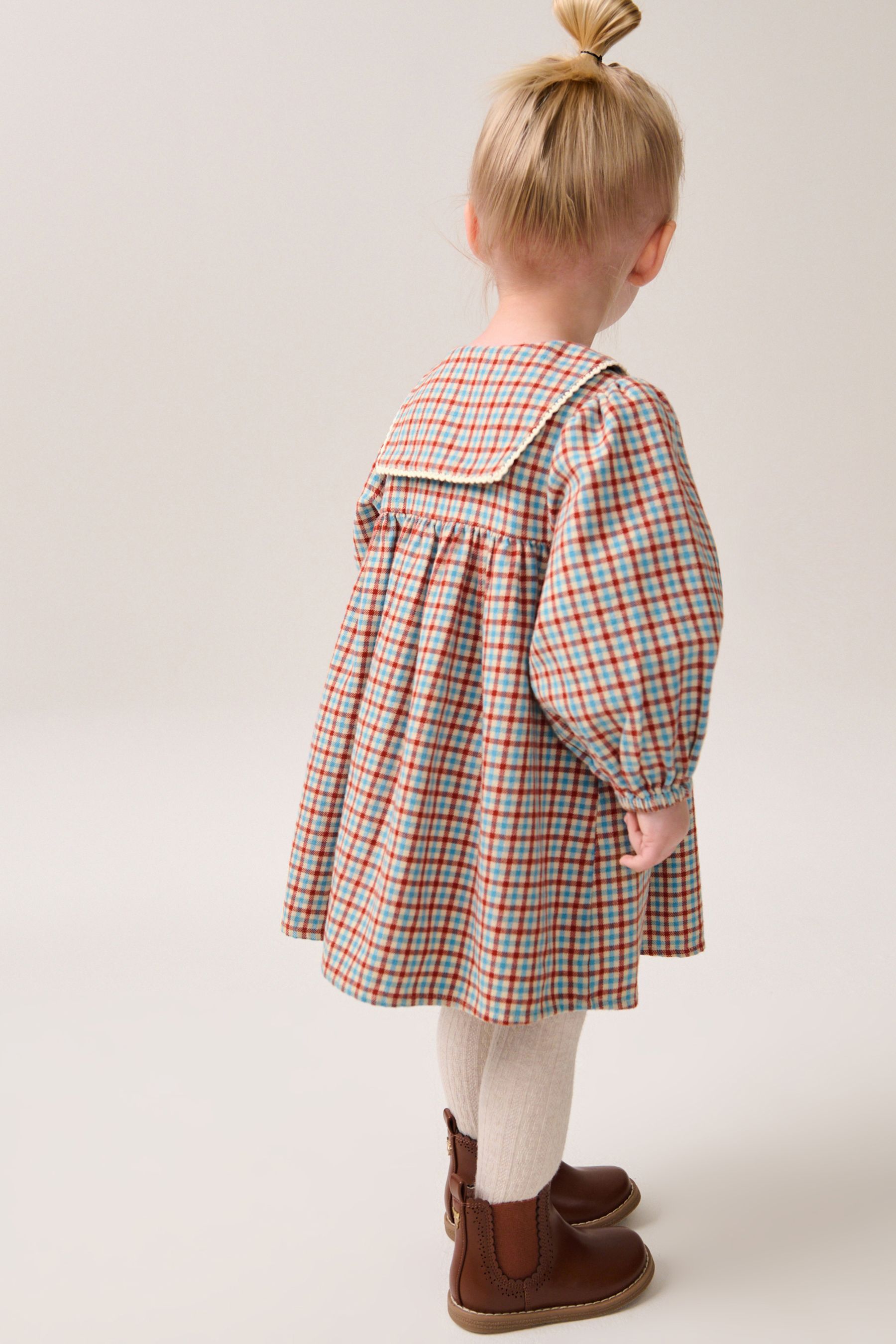 Buy Blue/Ginger Check 100% Cotton Collar Dress (3mths-8yrs) from the ...