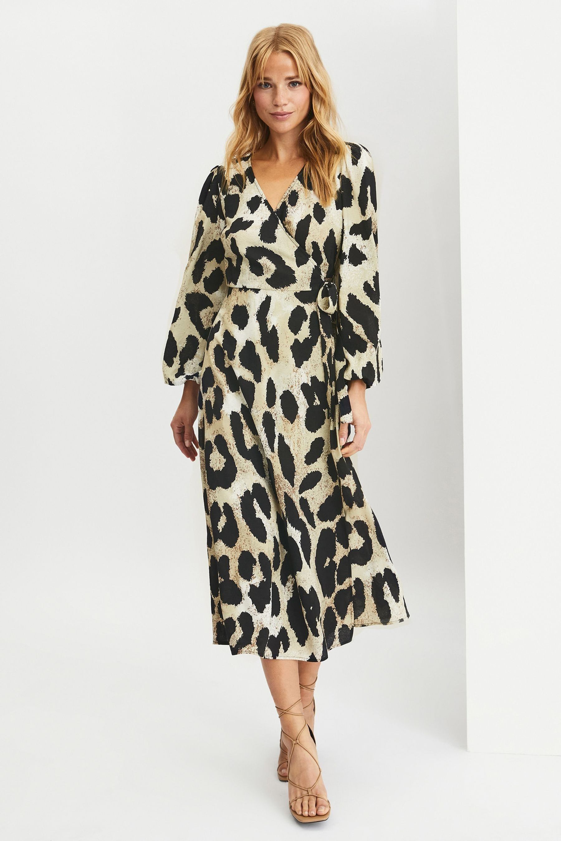 Buy OBJECT Cream Leopard Print Printed Wrap Midi Dress from Next Luxembourg