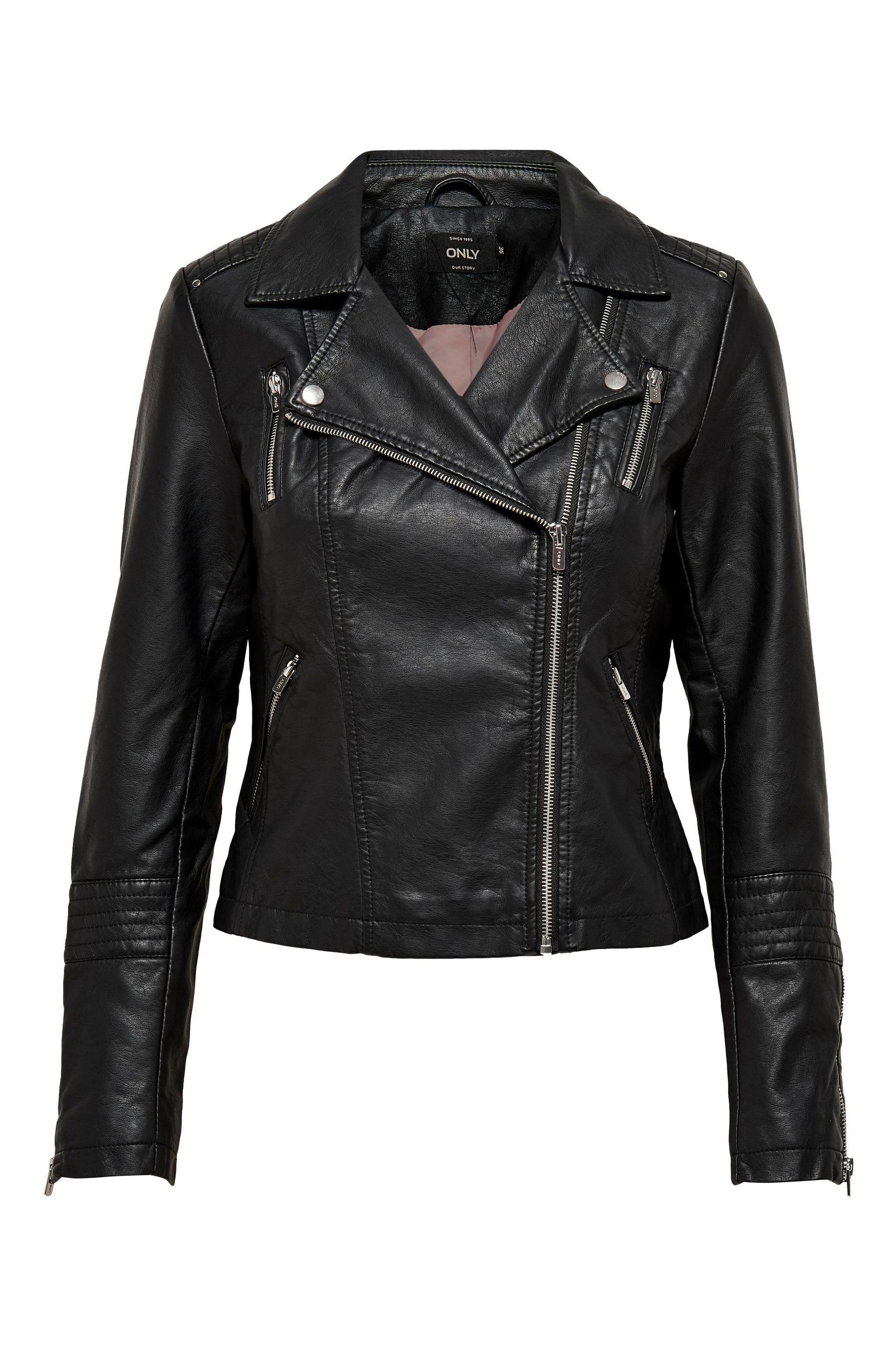 Buy Only Black Faux Leather Biker Jacket from Next Luxembourg