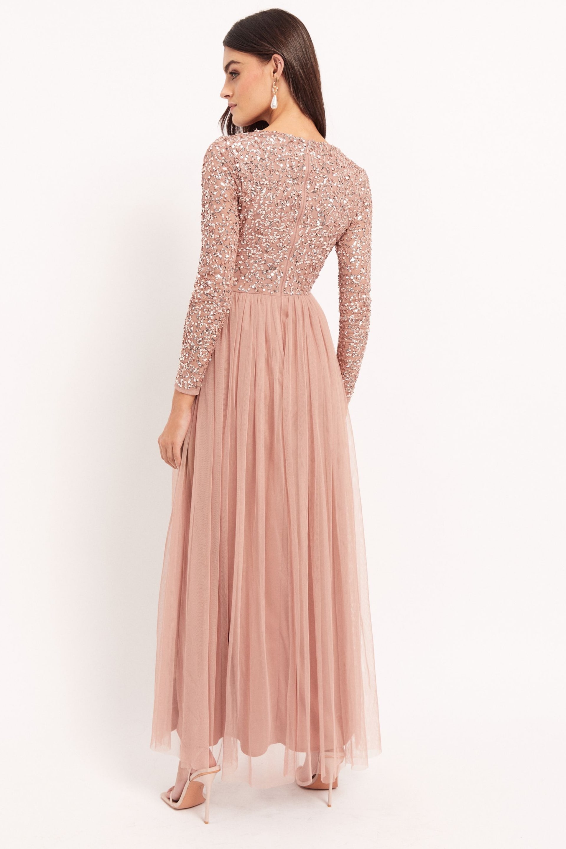 Maya Pink Embellished Long Sleeve Maxi Dress - Image 2 of 4