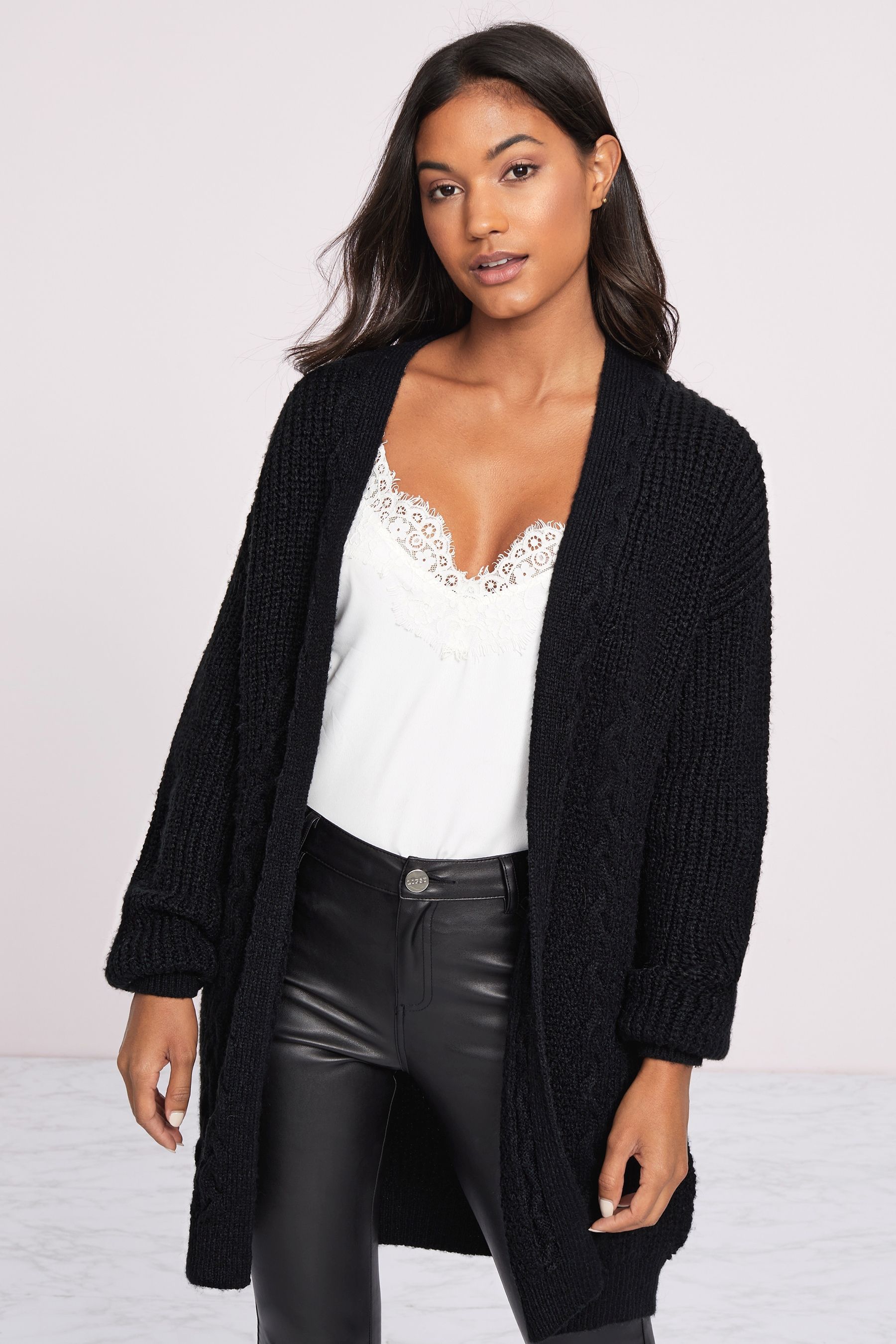 Lipsy Black Mixed Cable Knit Cardigan