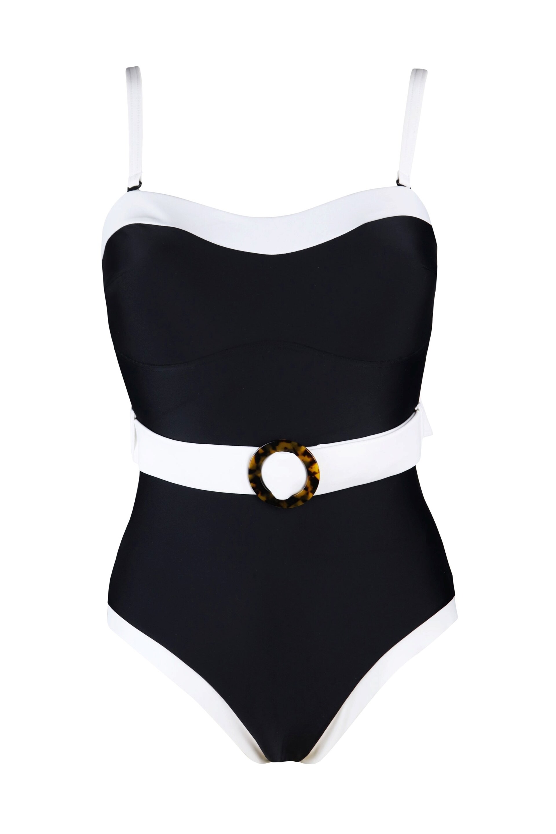 Pour Moi Monochrome Removable Straps Belted Control Swimsuit - Image 3 of 4