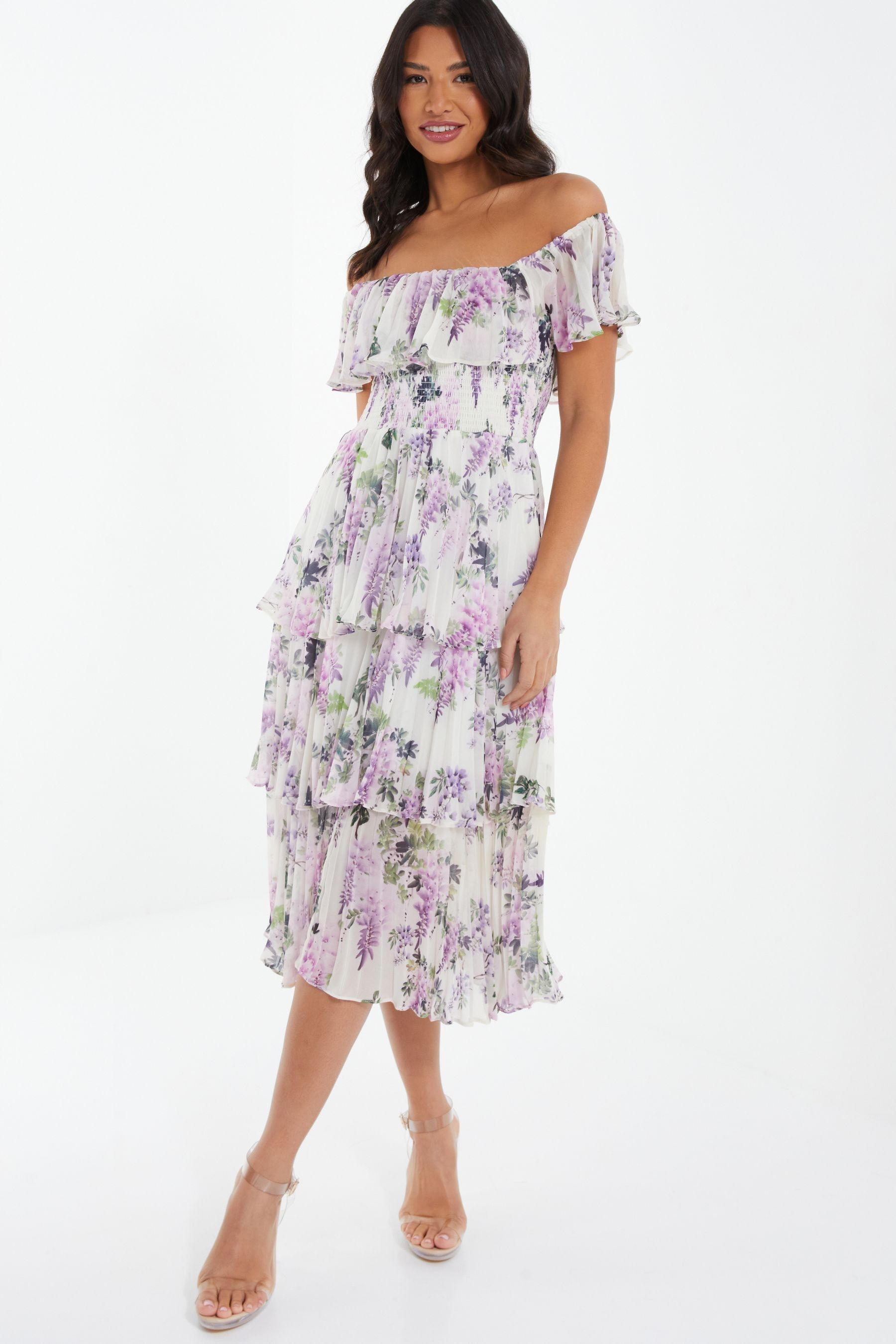 Quiz floral bardot dress 2025