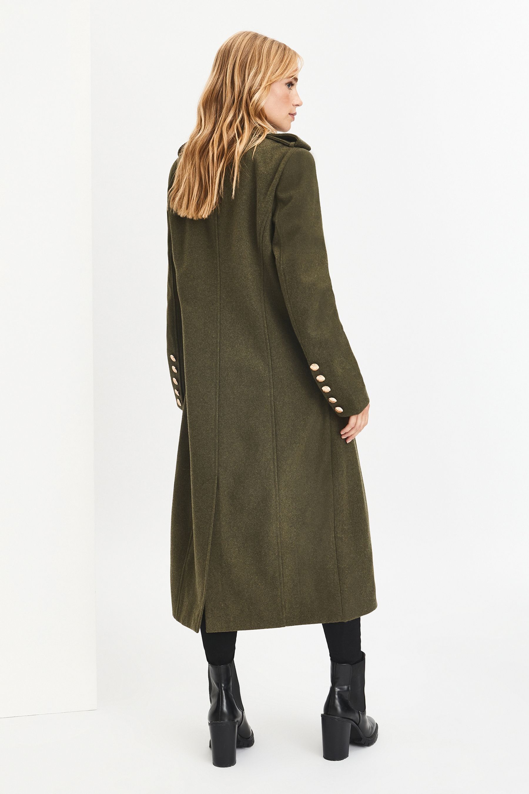 Buy Y.A.S Green Premium Military Button Longline Wool Coat from Next Luxembourg
