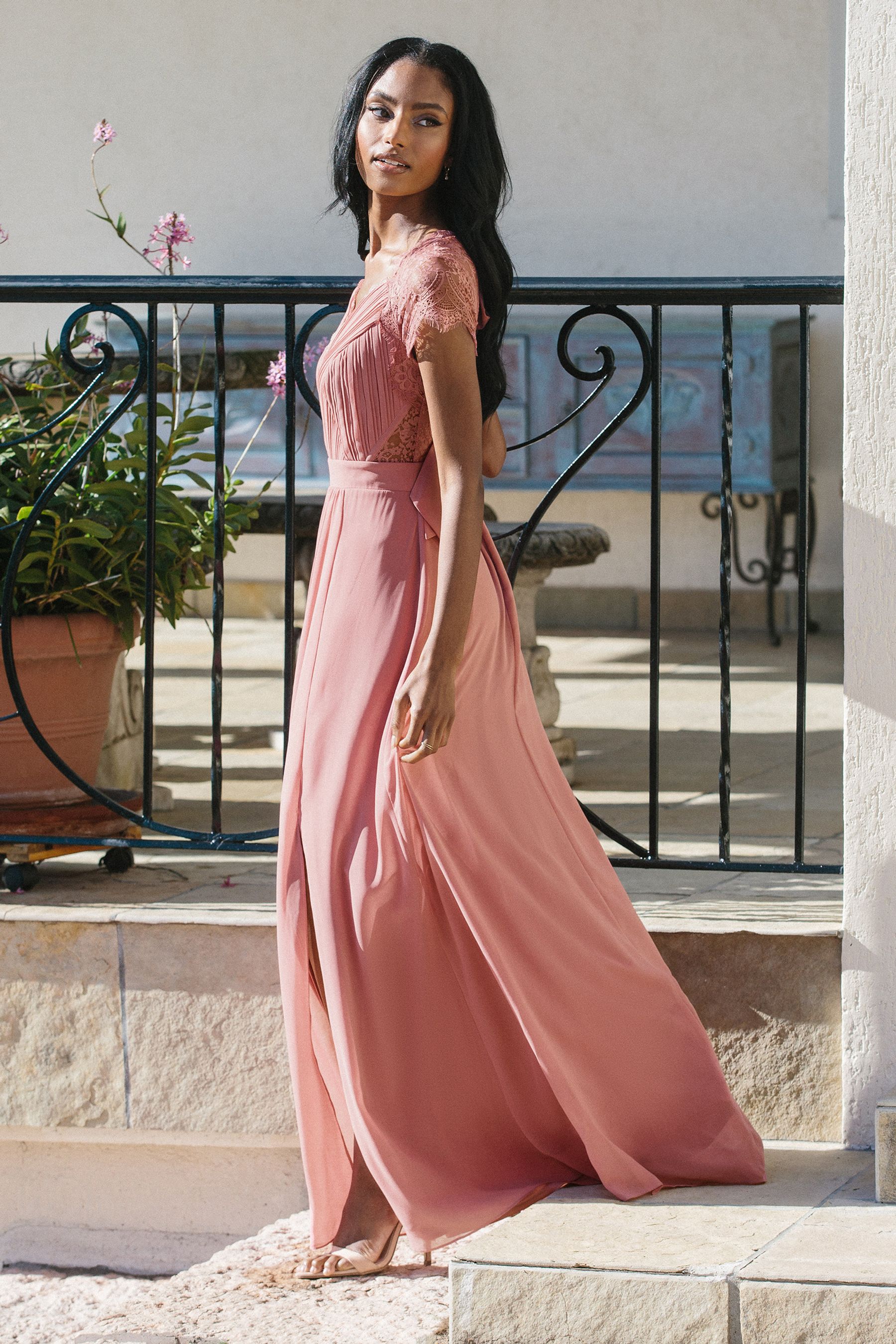 Buy Lipsy Pink Petite Evie Lace Trim Maxi Bridesmaid Dress from Next Luxembourg