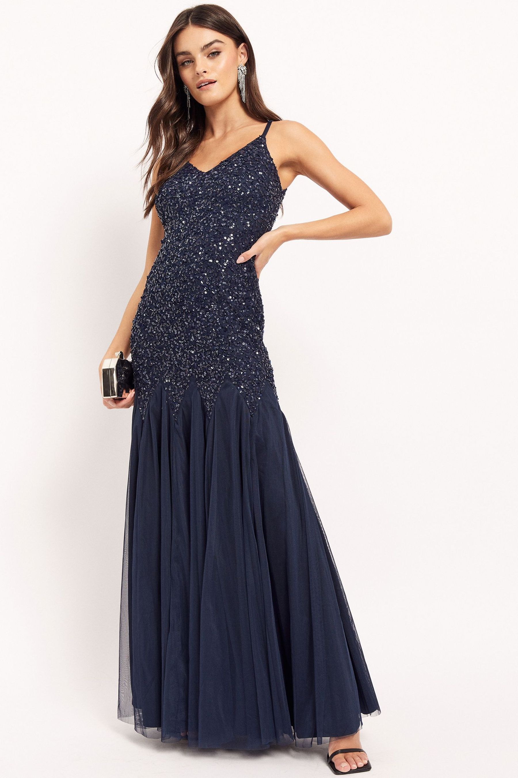 Maya fishtail maxi dress silver outlet