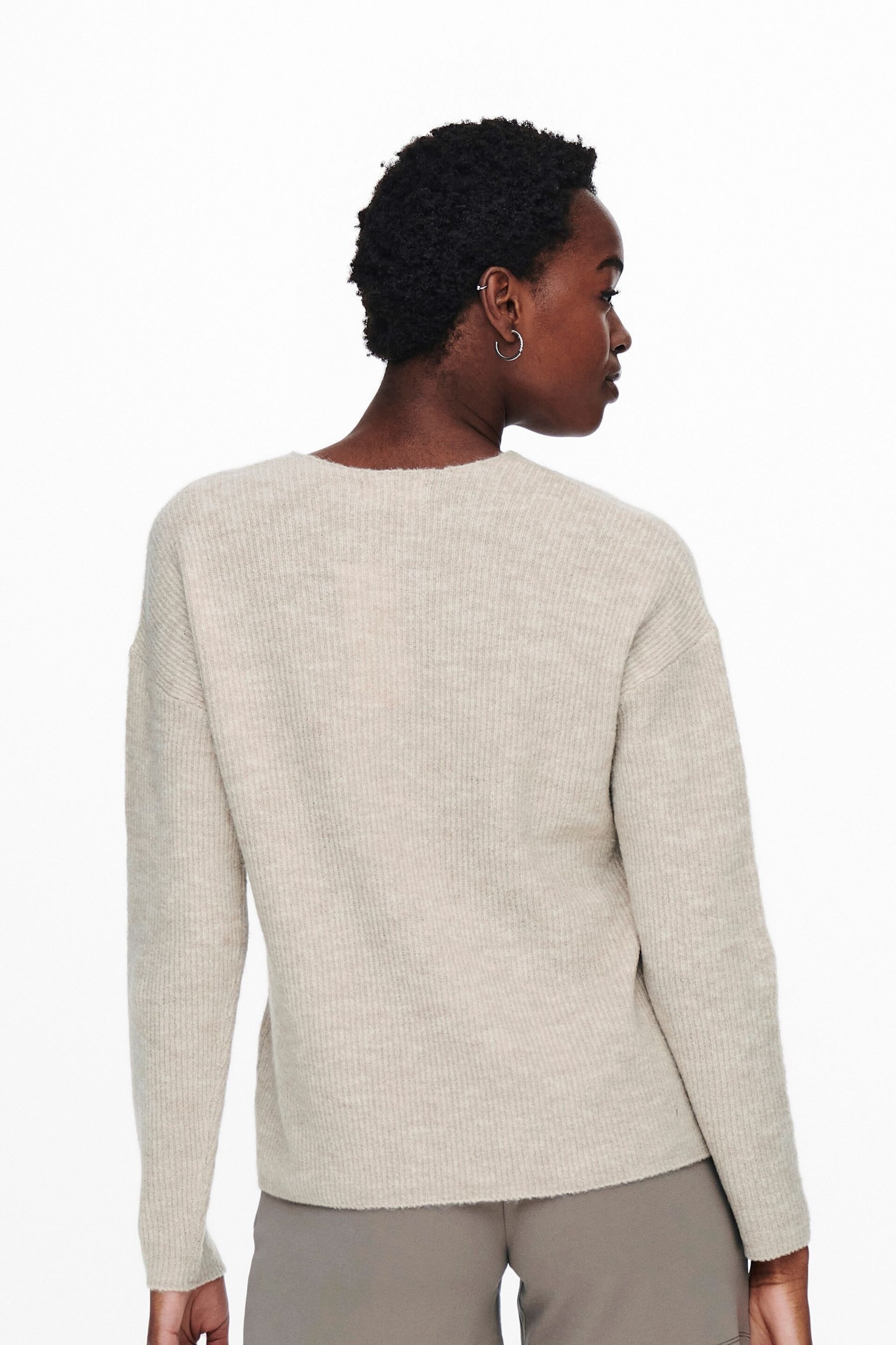 ONLY Stone V Neck Cosy Knitted Jumper - Image 3 of 5