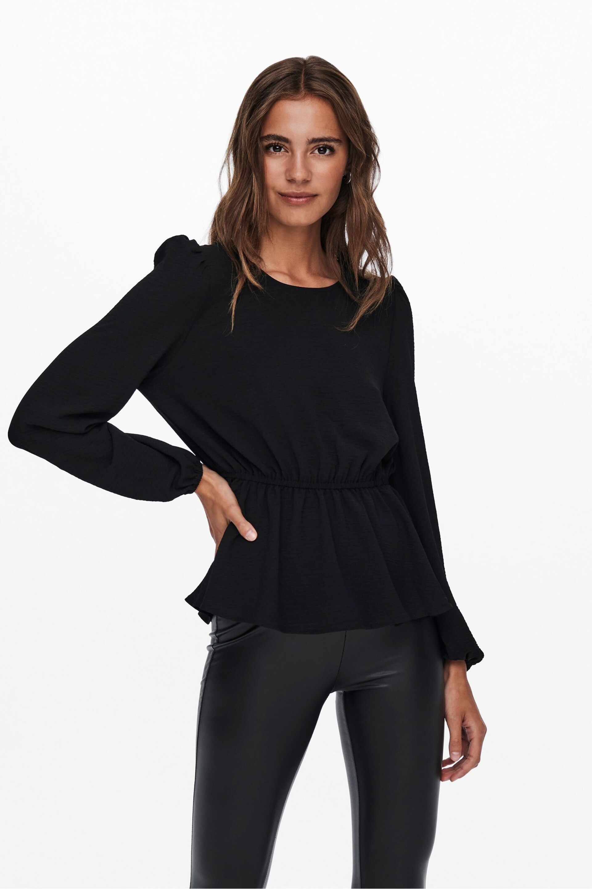 ONLY Black Long Sleeve Peplum Blouse - Image 1 of 4