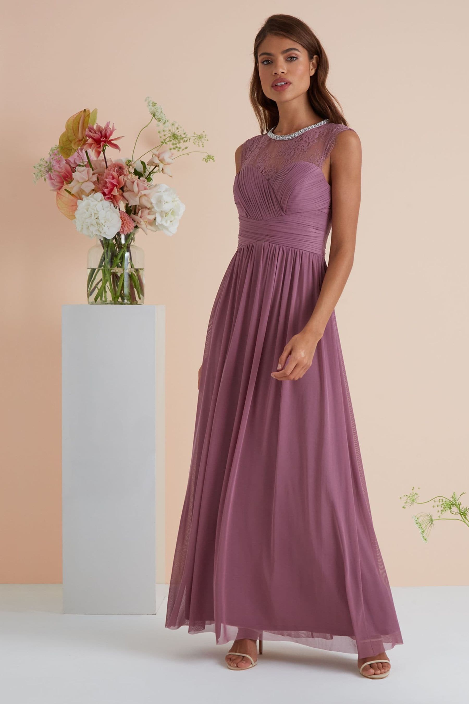 Buy Lipsy Rose Pink Elsa Lace Trim Bridesmaid Dress from Next Luxembourg