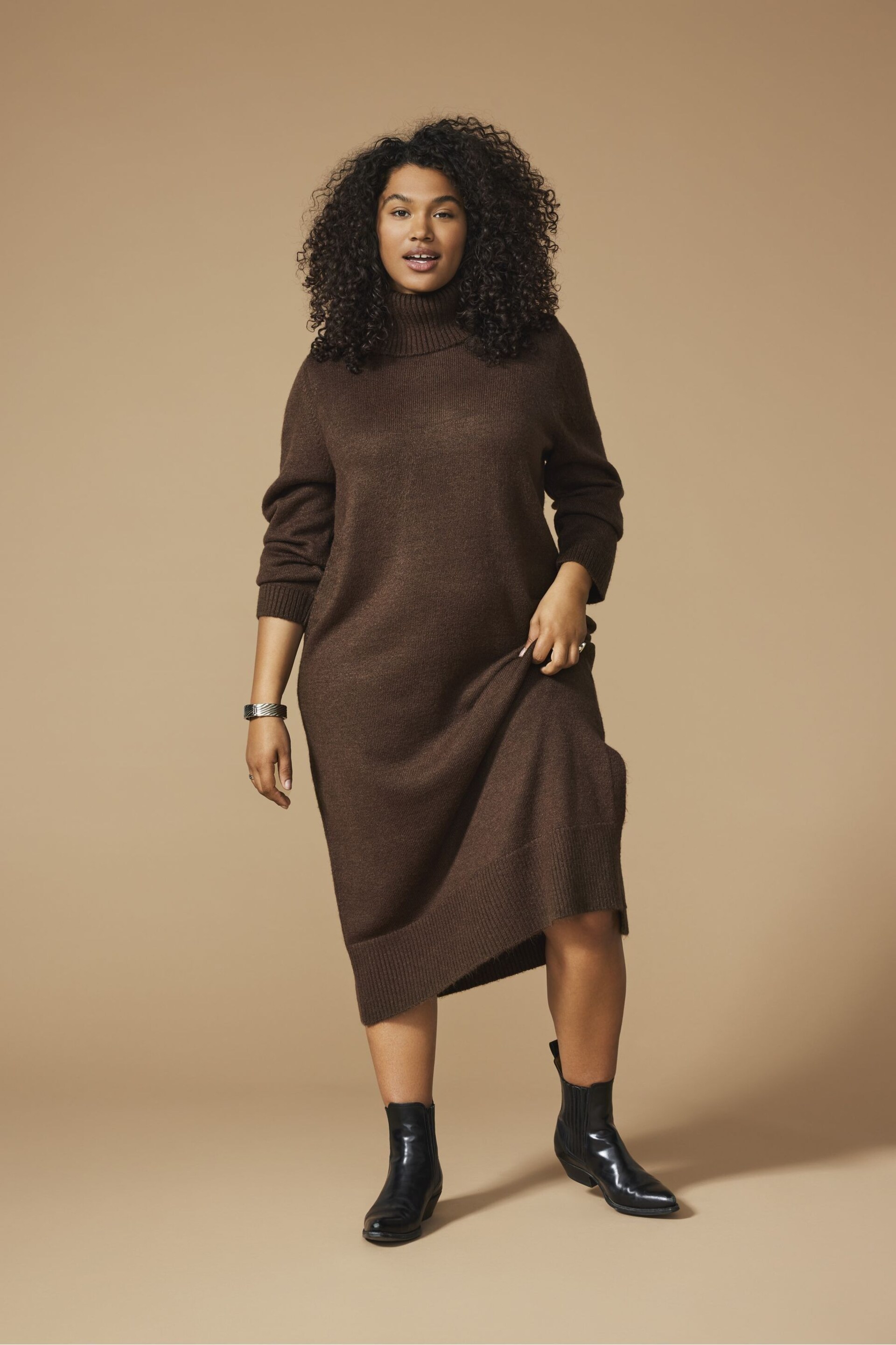 ONLY Curve Brown Maxi Roll Neck Knitted Dress - Image 1 of 1