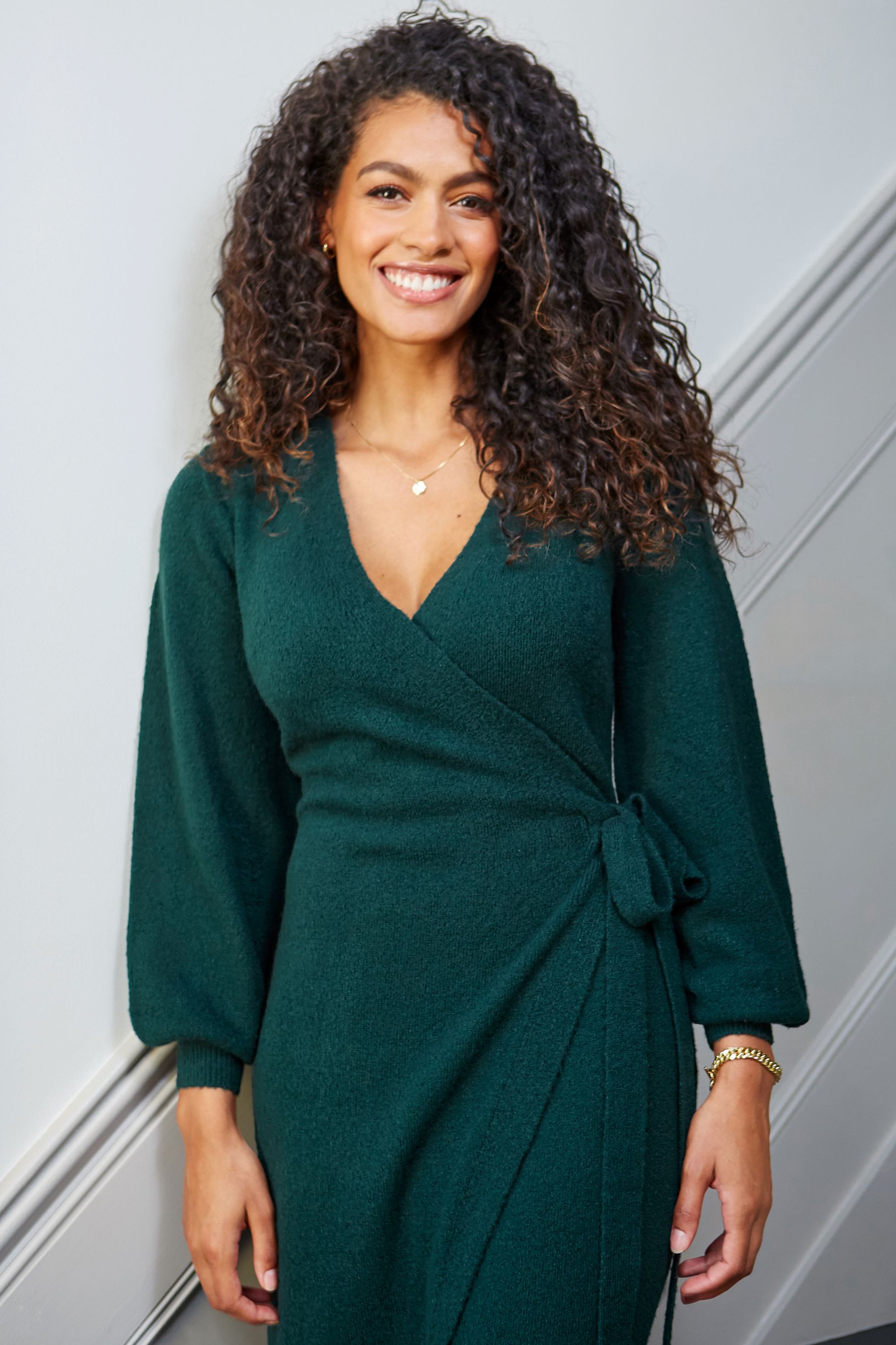 Buy Pour Moi Green Elle Knit Midi Wrap Dress from Next Luxembourg