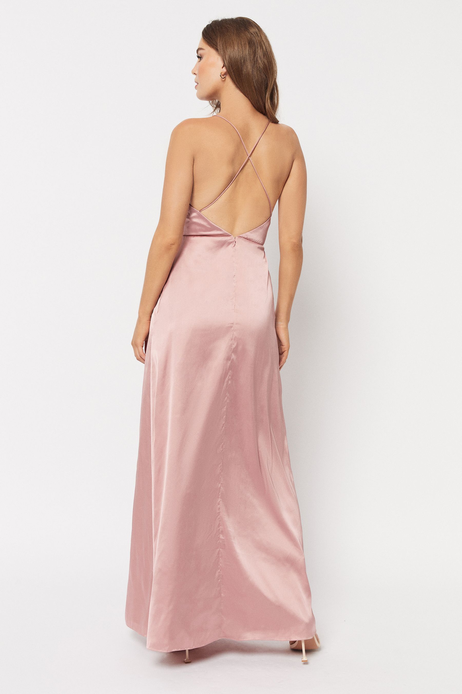 Buy Maya Light Pink Cowl Neck Cross Back Satin Maxi Dress from Next Luxembourg
