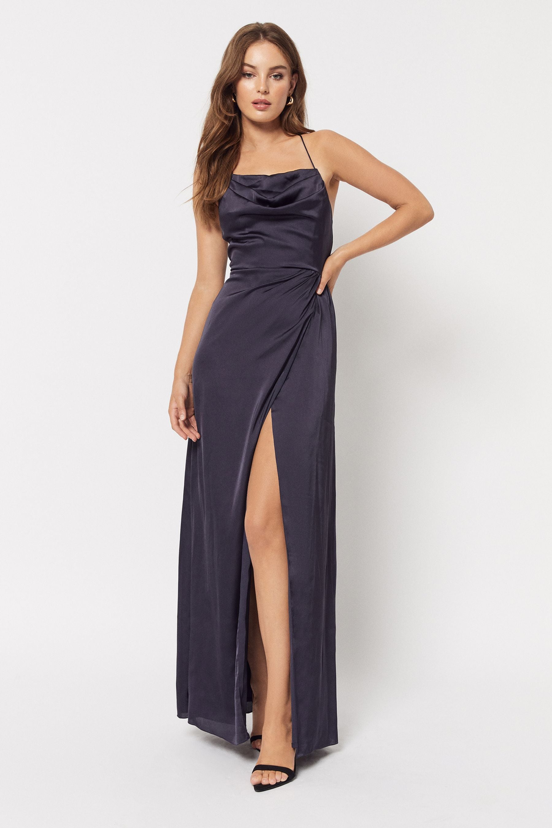 Buy Maya Navy Cowl Neck Cross Back Satin Maxi Dress from Next Luxembourg