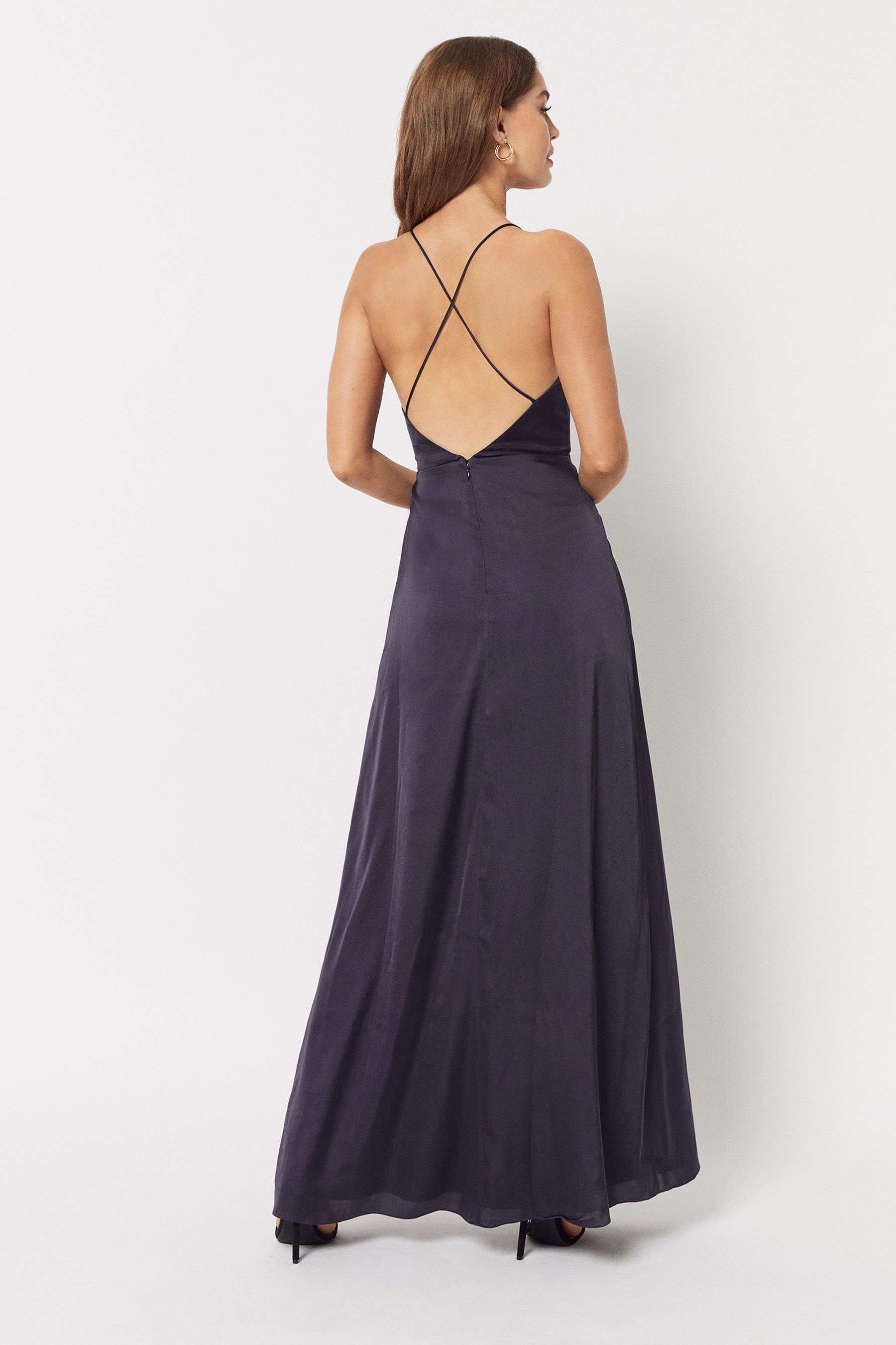 Buy Maya Navy Cowl Neck Cross Back Satin Maxi Dress from Next Luxembourg