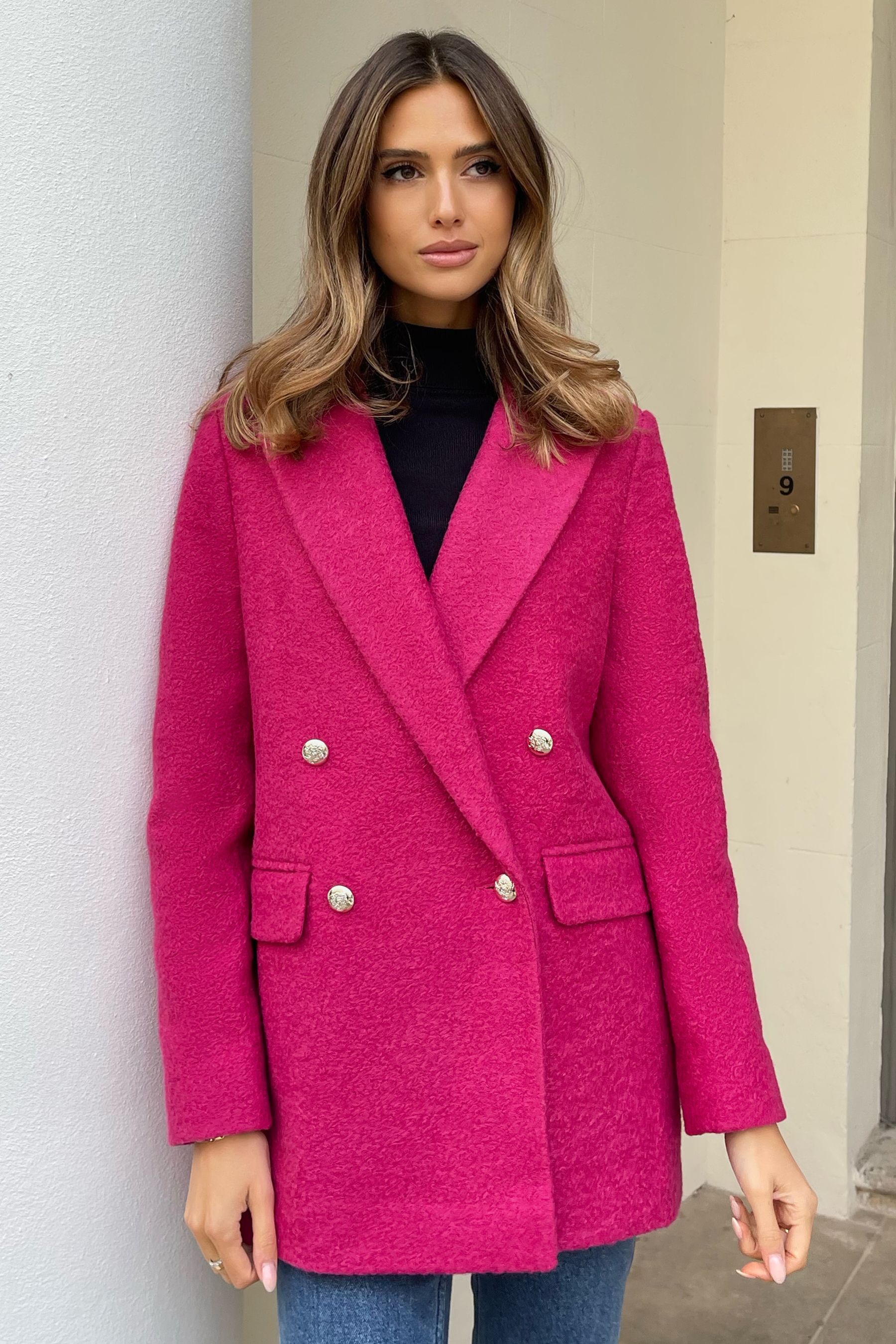 Buy Lipsy Pink Boucle Military Blazer Coat from Next Luxembourg
