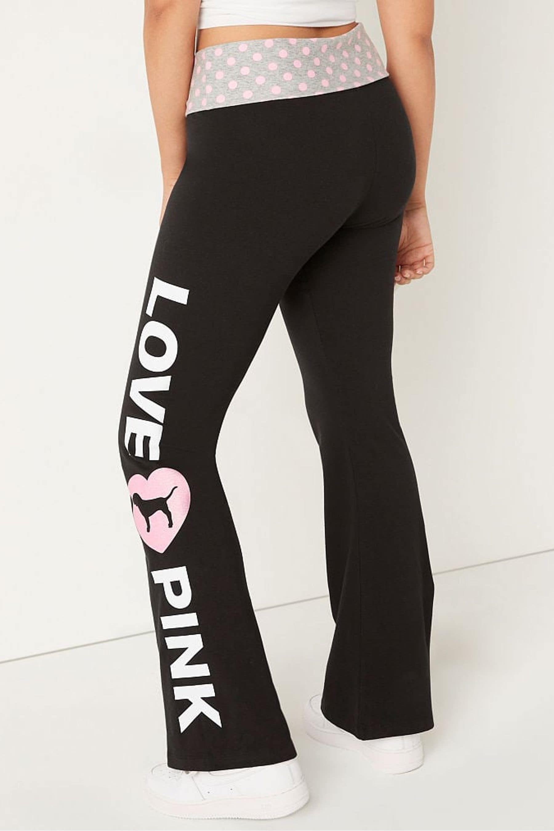 Buy Victoria s Secret PINK Pure Black with Pink Foldover Full Length Flare Legging from Next Ireland