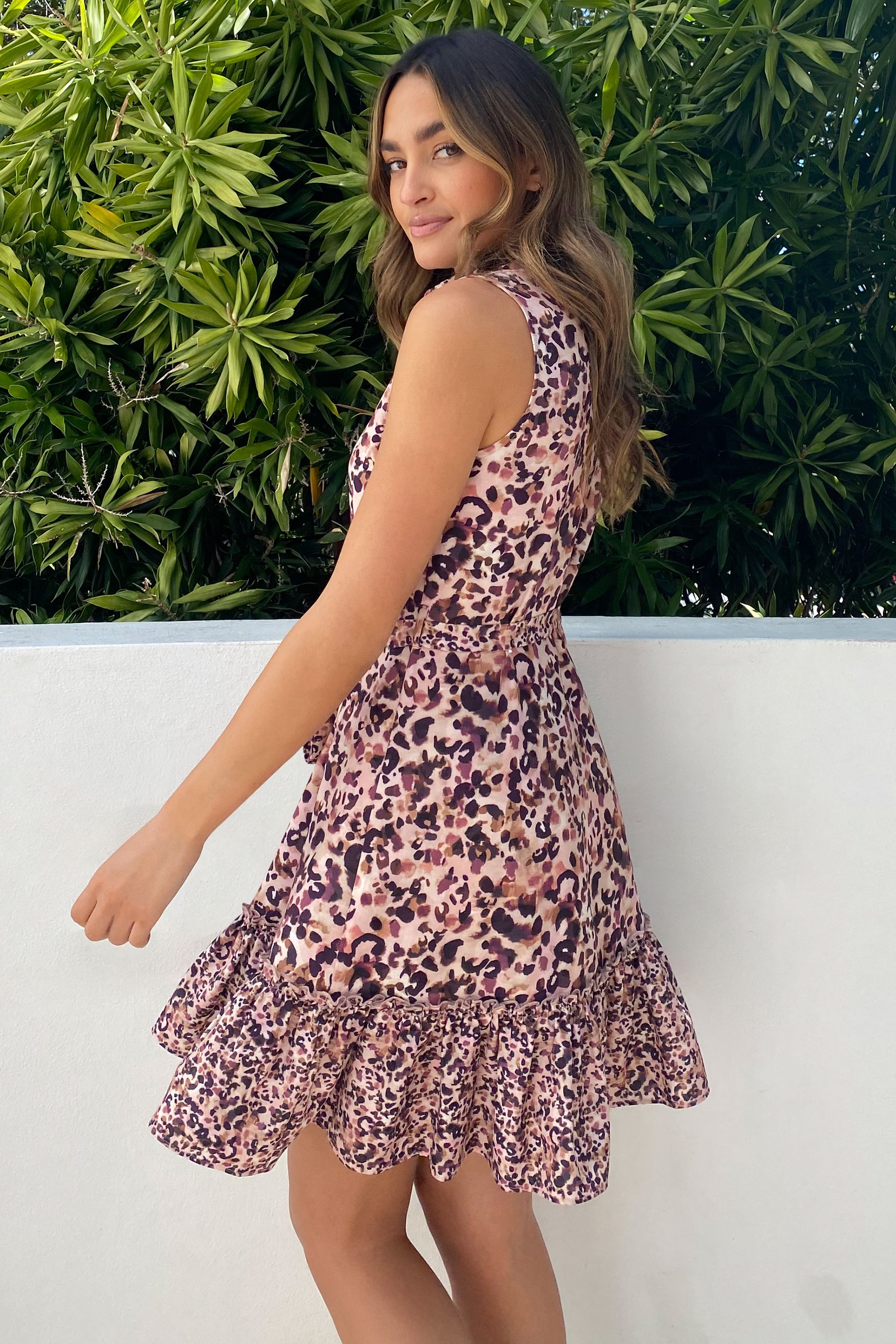 Buy Lipsy Pink Leopard Animal Sleeveless Tiered Belted Shirt Dress from Next Netherlands