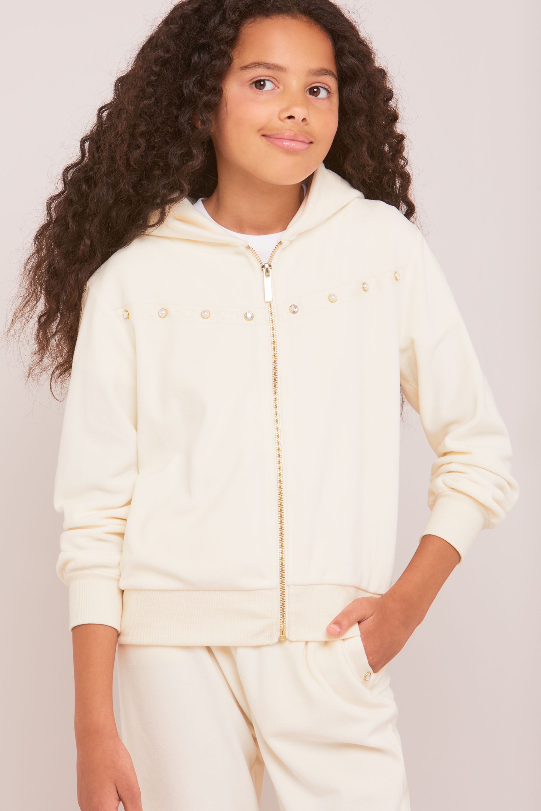 Buy Lipsy Cream Embellished Velour Zip Up Hoodie from Next Luxembourg