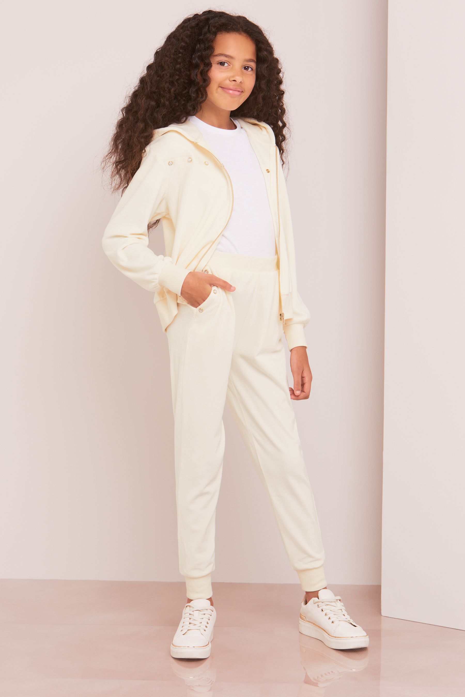 Buy Lipsy Cream Embellished Velour Zip Up Hoodie from Next Luxembourg