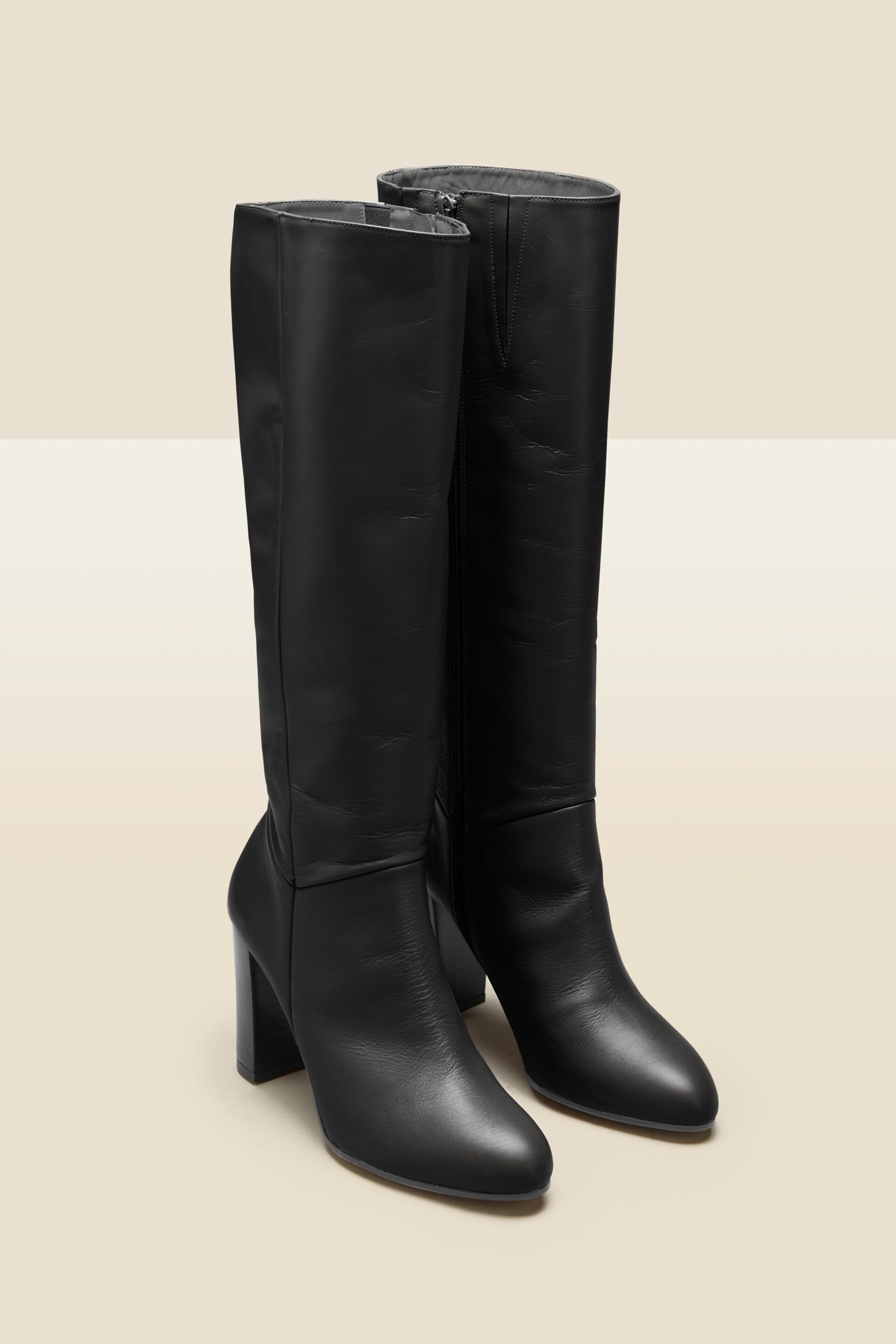 Sosandar Black Leather Zip Knee High Boots - Image 2 of 2