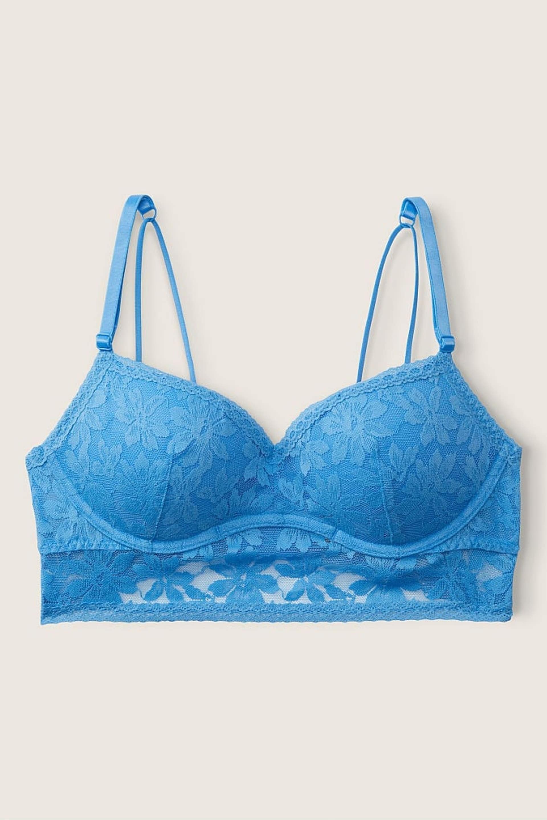 Victoria's Secret PINK Azure Sky Blue Lace Wired Push Up Bralette - Image 3 of 4