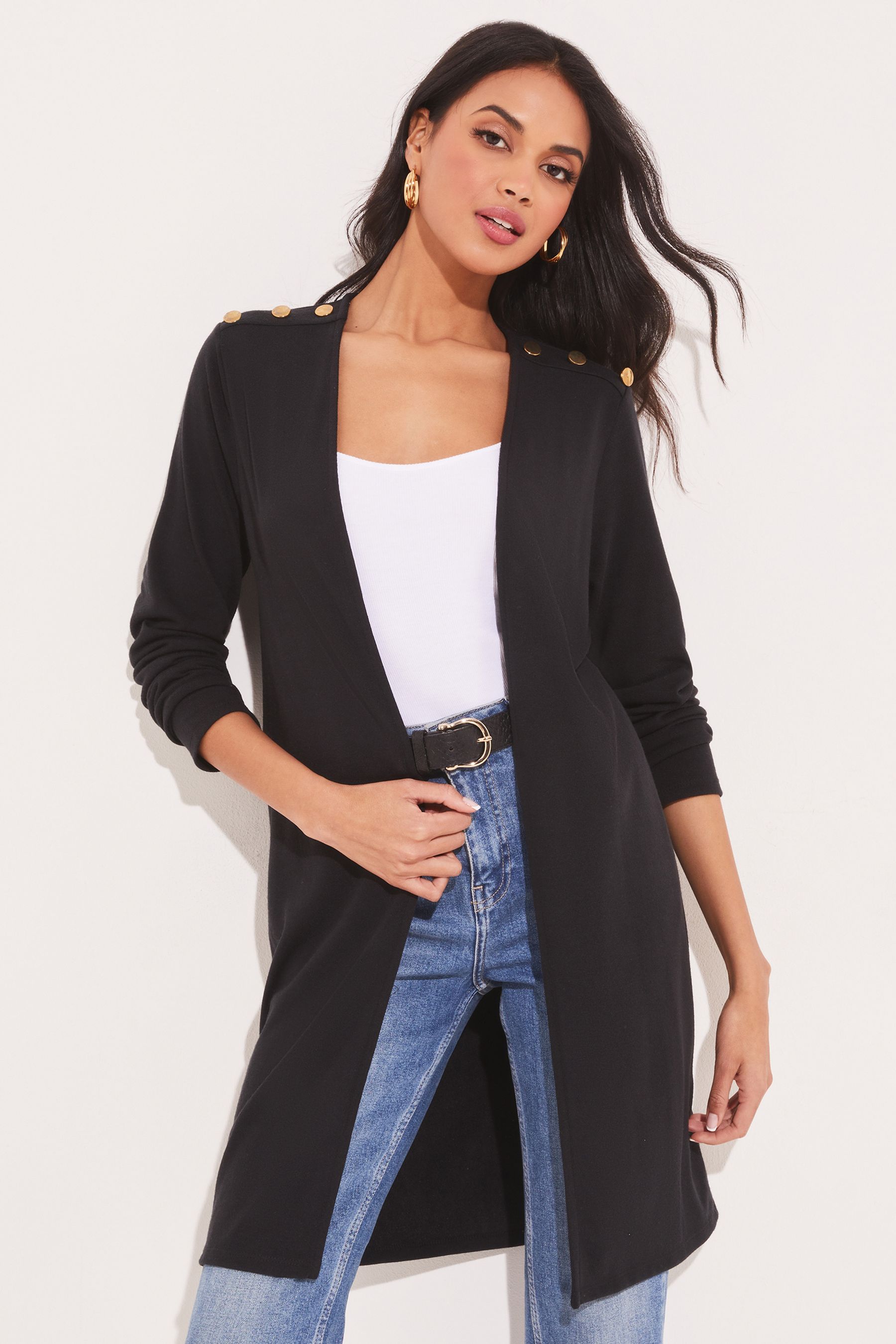 Buy Lipsy Black Button Detail Longline Cardigan from Next Luxembourg