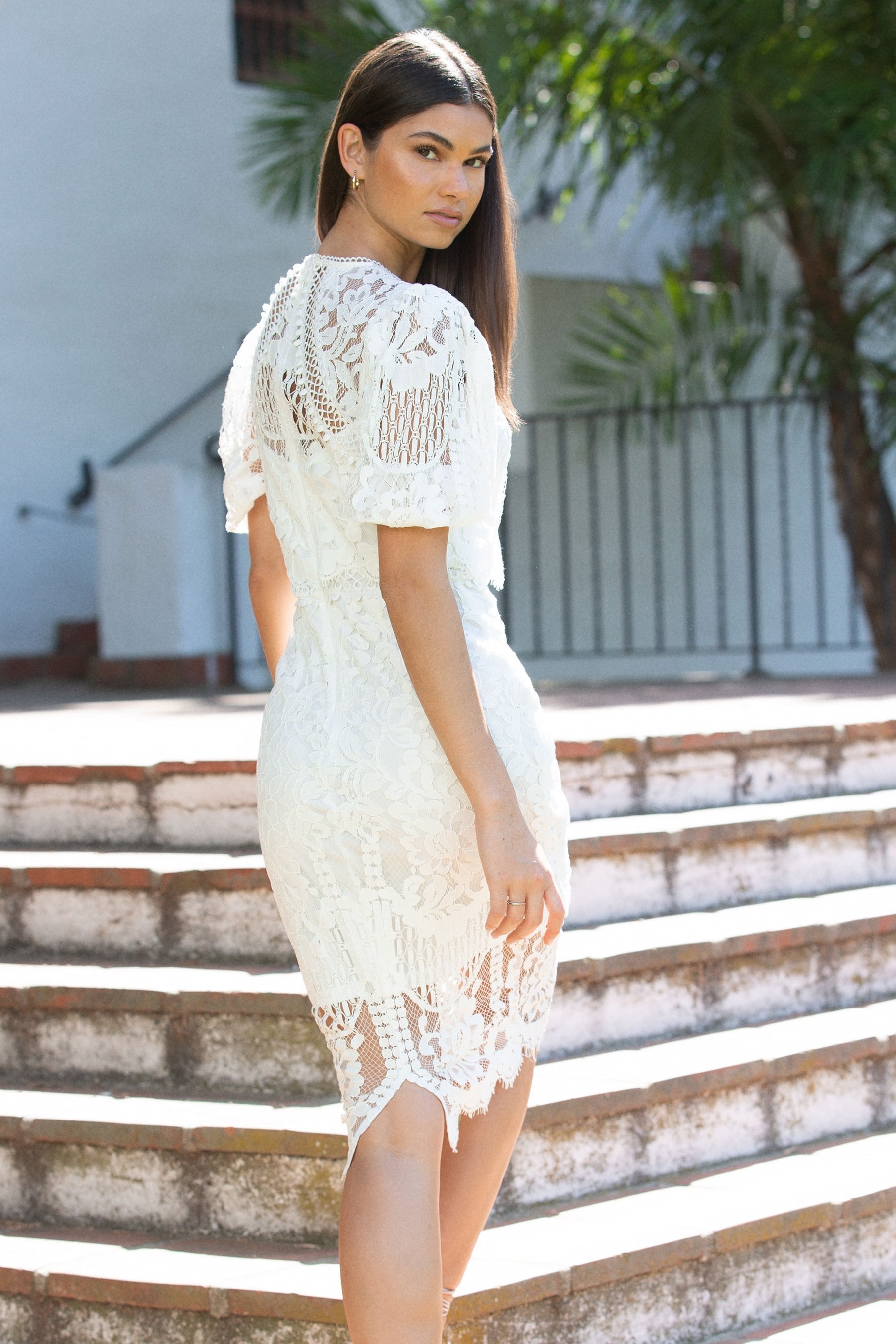 Buy Lipsy White VIP Lace Puff Sleeve Midi Dress from Next Luxembourg