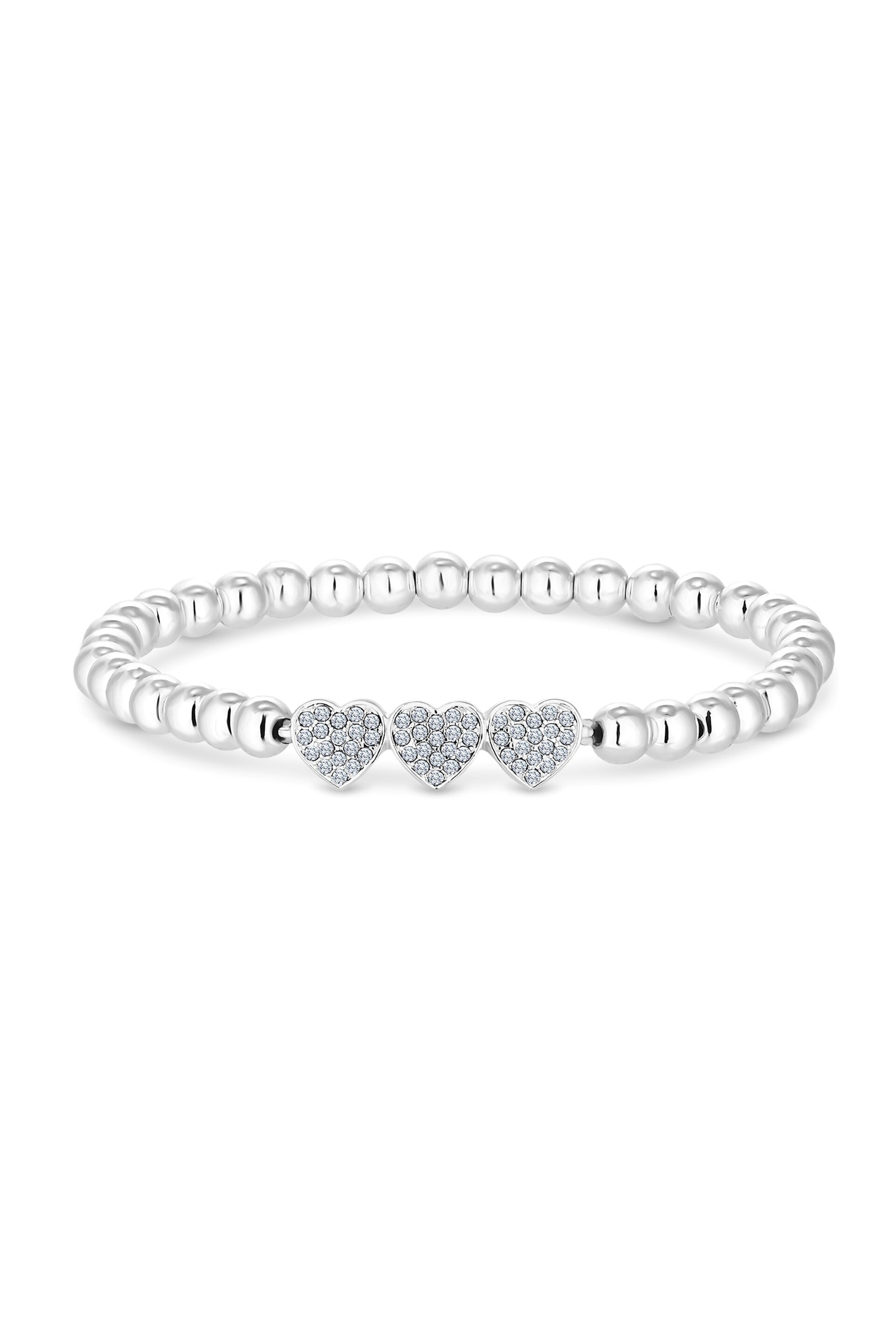 Lipsy Jewellery Silver Plated Crystal Heart Charm Stretch Bracelet Gift - Image 2 of 3