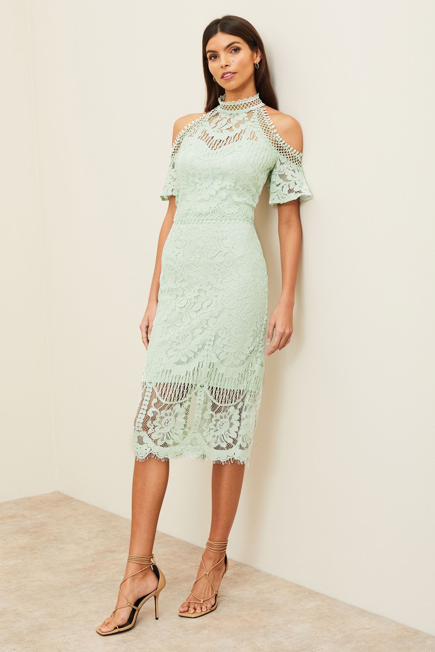 Lipsy green lace dress discount