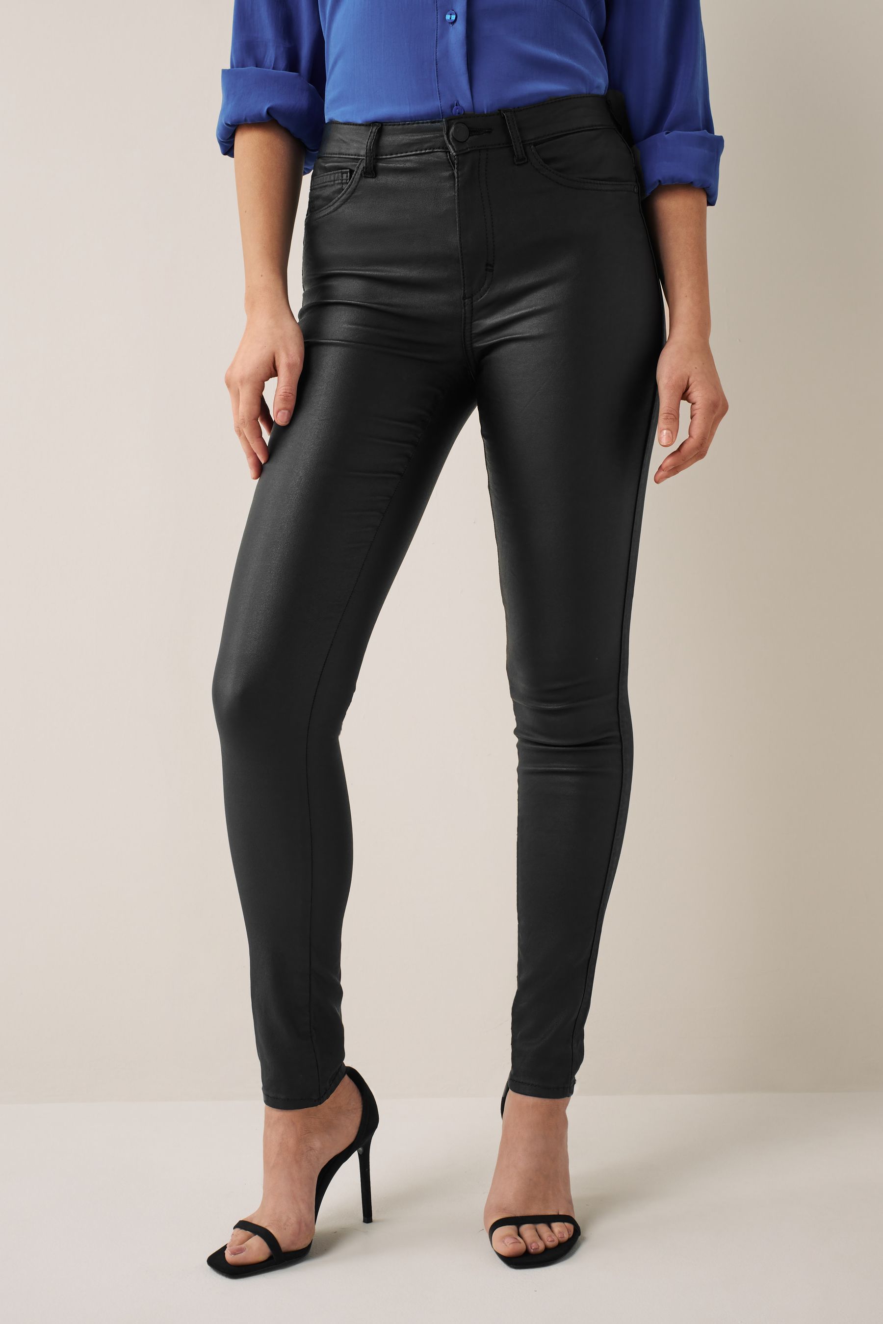 High waisted faux leather skinny jeans sales