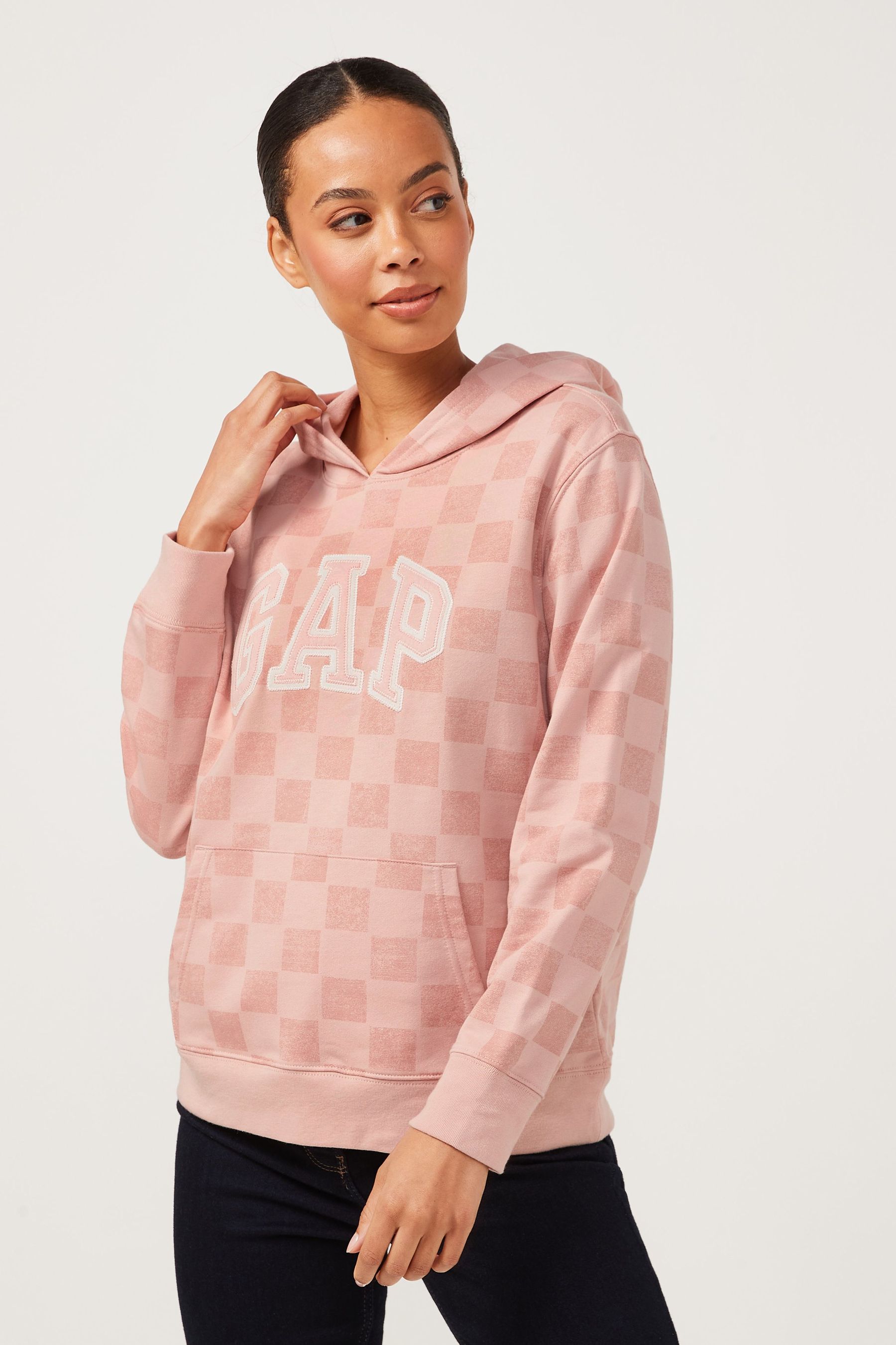 Buy Gap Pink Check Logo Fleece Hoodie from Next Luxembourg