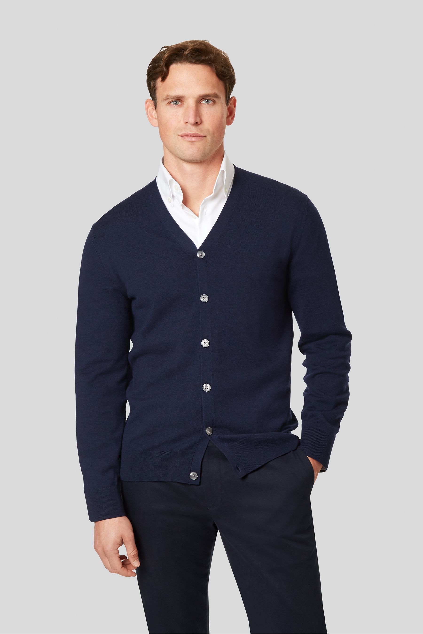 Buy Charles Tyrwhitt Navy Pure Merino Cardigan from Next Denmark