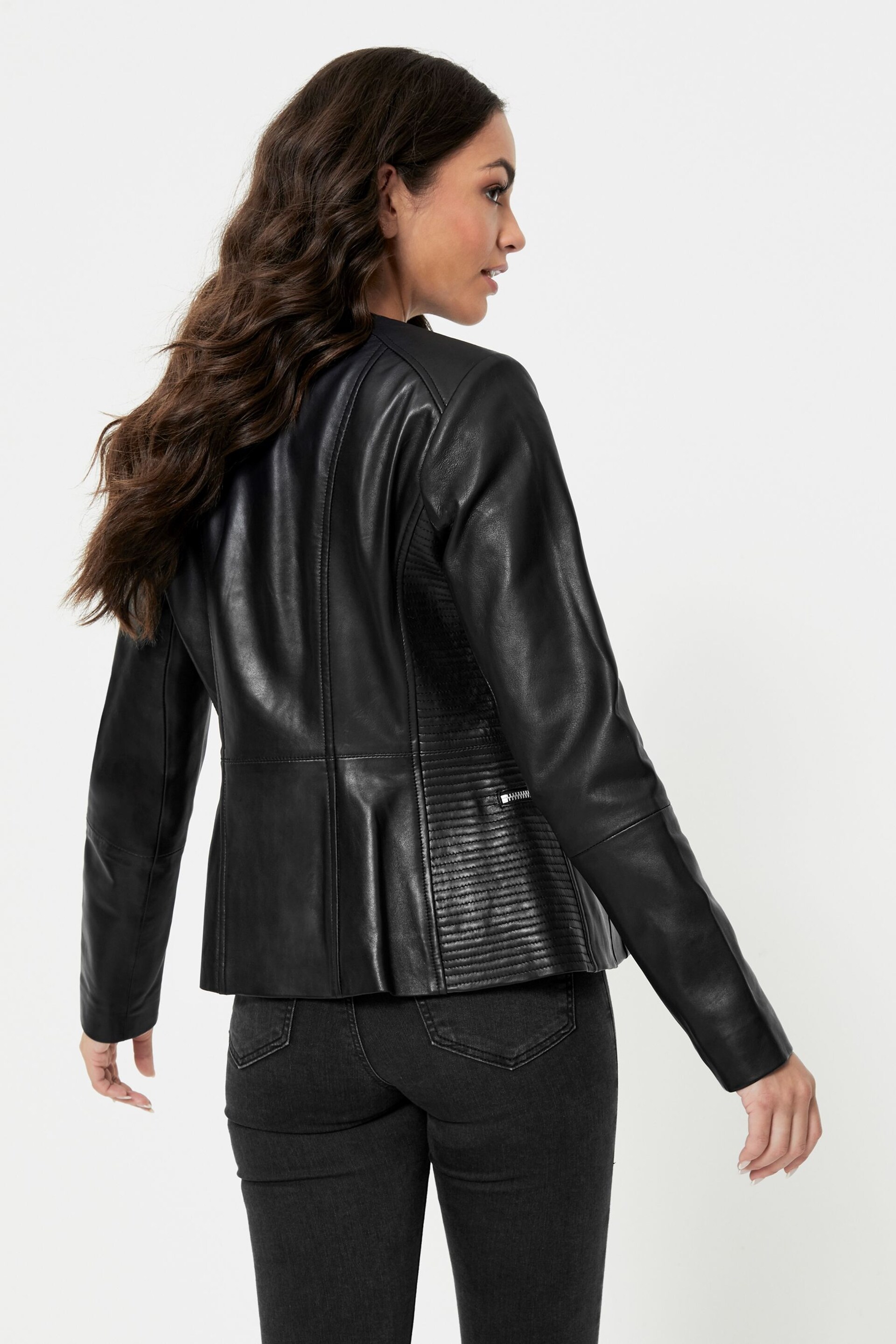 Urban Code Black Collarless Leather Jacket - Image 2 of 4