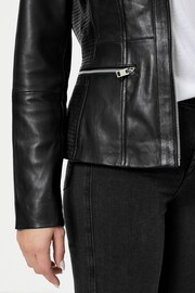Urban Code Black Collarless Leather Jacket - Image 3 of 4