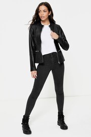 Urban Code Black Collarless Leather Jacket - Image 4 of 4