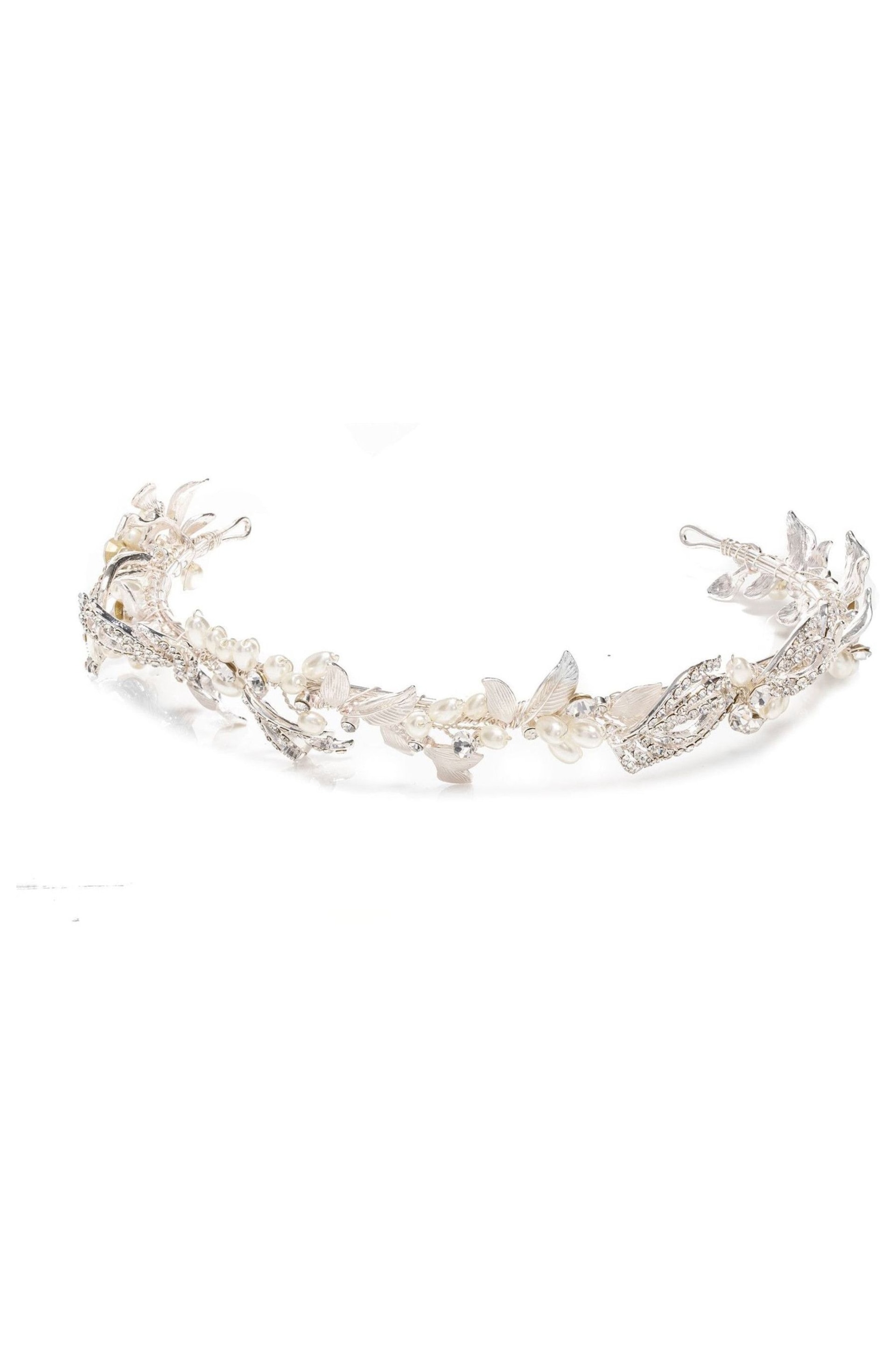 Jon Richard Silver Delilah Silver Plated Pave Feather And Pearl Tiara - Gift Pouch - Image 1 of 2