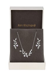 Jon Richard Silver Plated Pearl & Cubic Zirconia Crystal Vine Set - Gift Boxed - Image 1 of 2