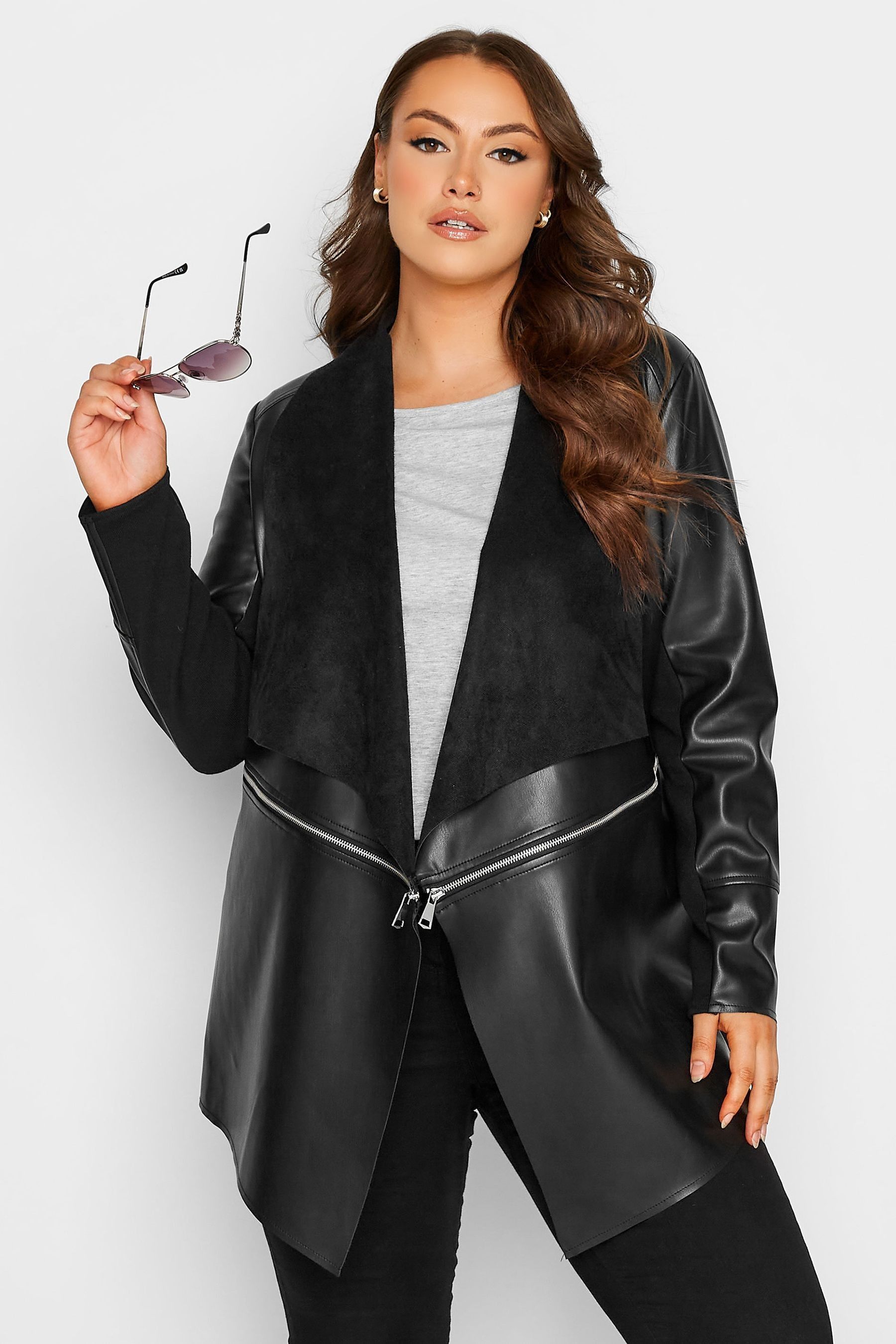 Buy Yours Curve Black Zip Detail Waterfall Jacket from Next Luxembourg