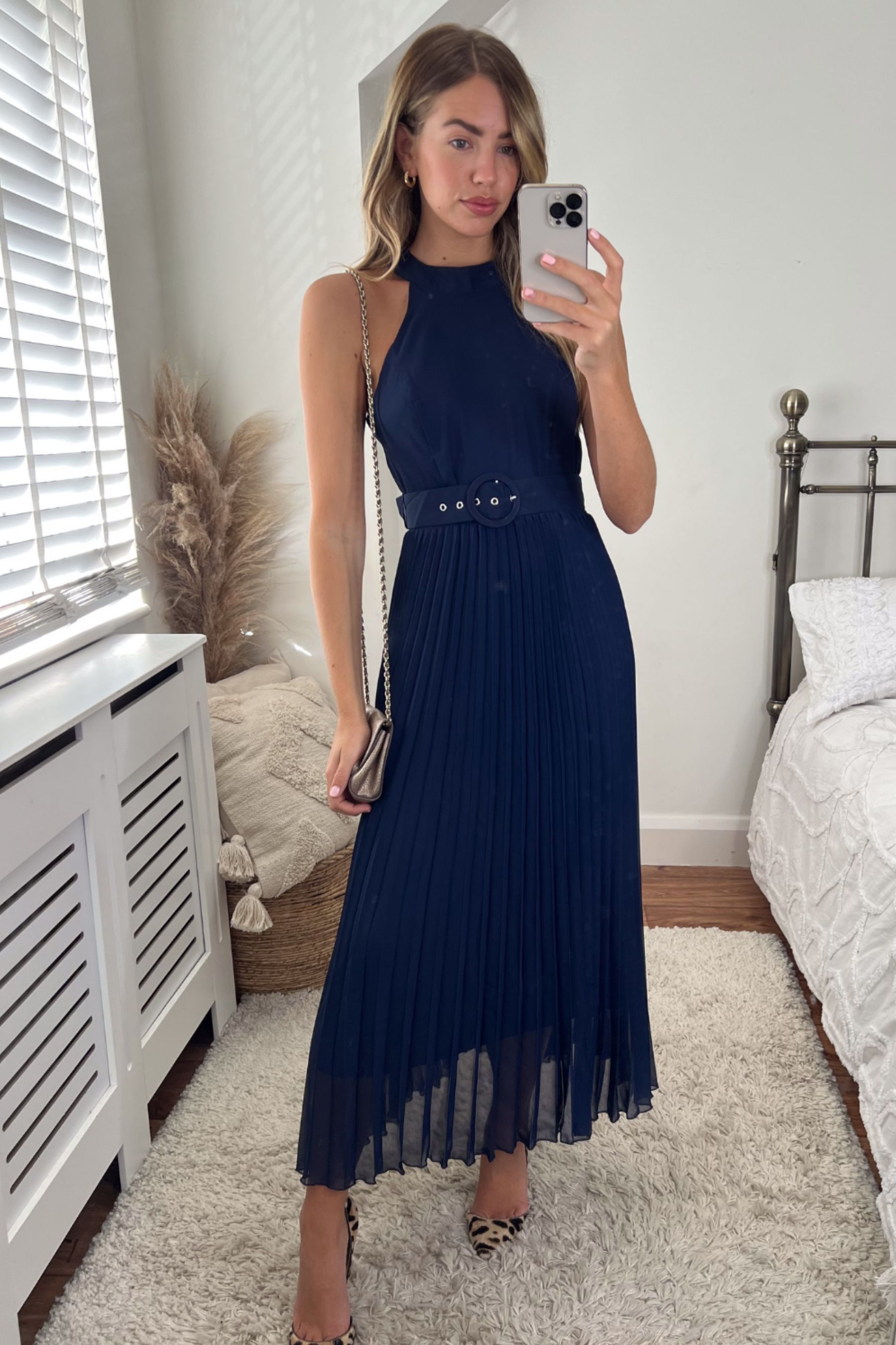 Halter pleated maxi dress hot sale