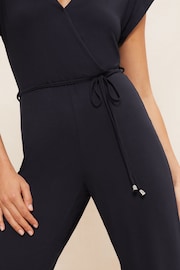 Friends Like These Navy Jersey Wide Leg Wrap Style V Neck Summer Jumpsuit - Image 3 of 4