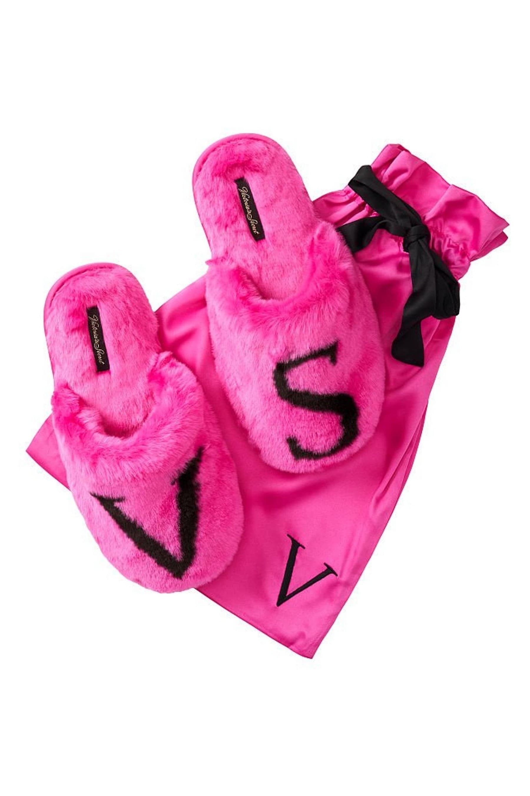 Buy Victoria s Secret Pink Victoria s Secret Logo Faux Fur Slippers from Next Ireland