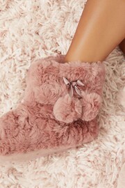 Lipsy Nude Pink Faux Fur Pom Bootie Slippers - Image 2 of 2