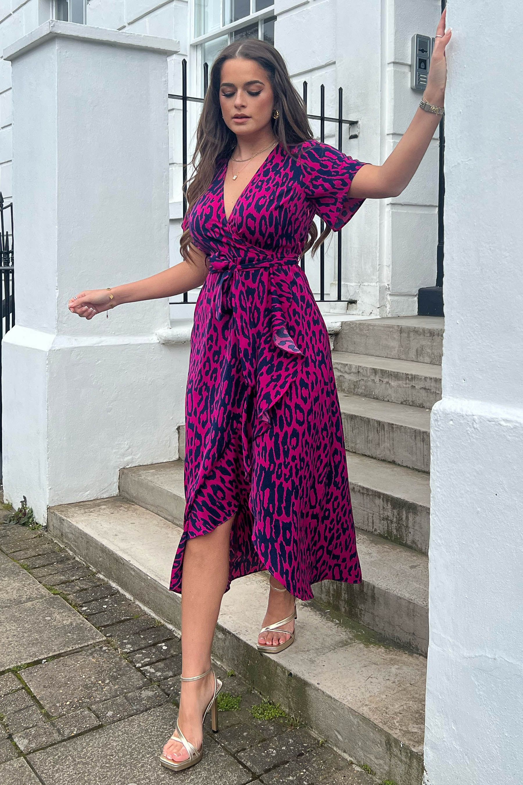 Leopard wrap maxi dress top