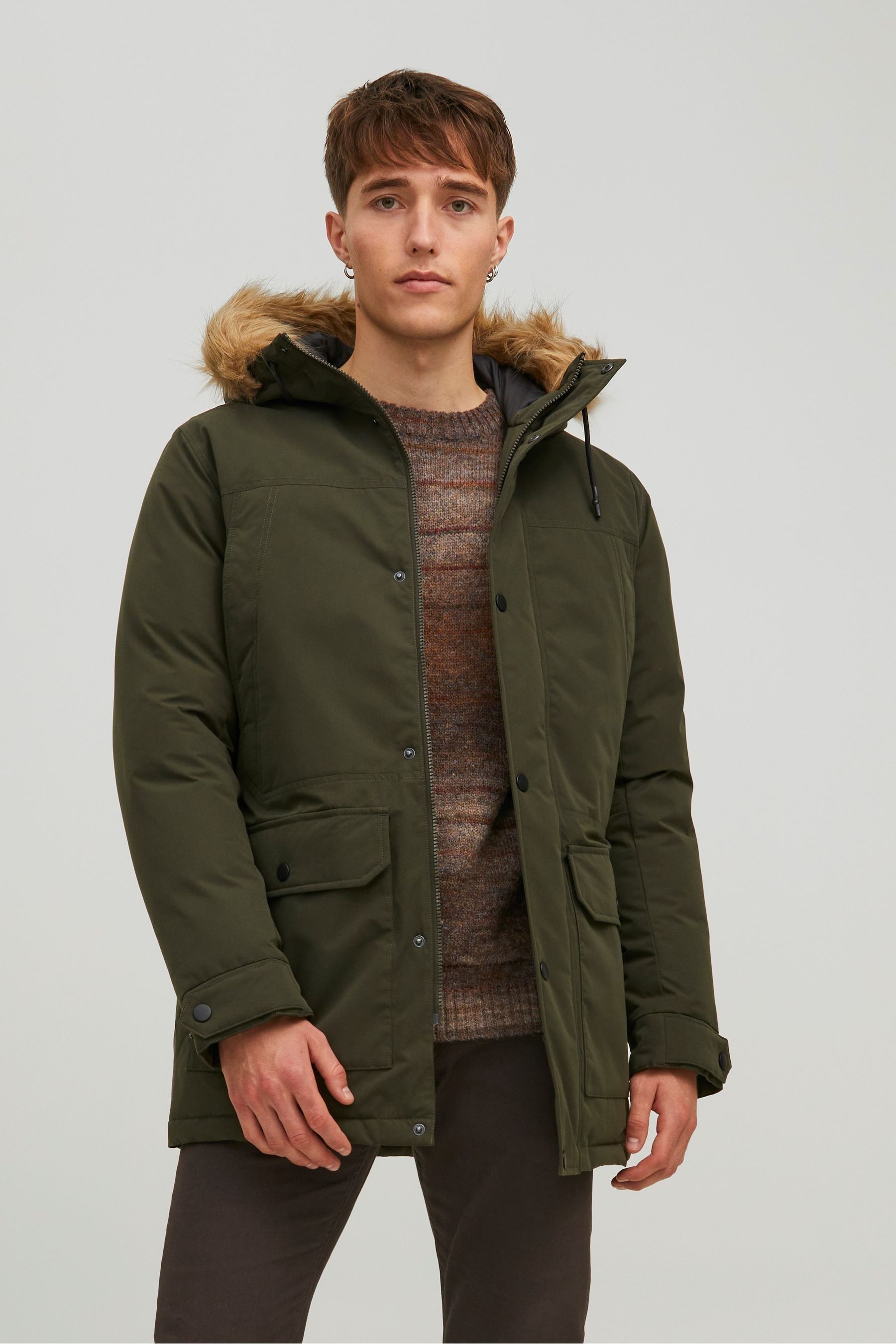 Buy JACK JONES Black Parka Jacket With Faux Fur Hood from Next Austria
