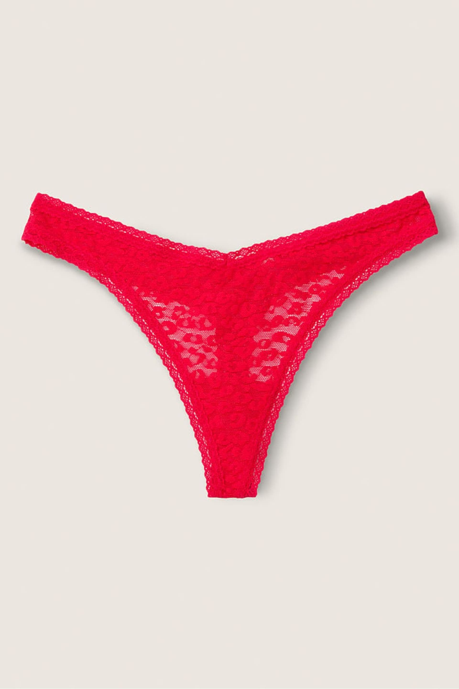 Victoria's Secret PINK Red Pepper Lace Logo Thong Knickers - Image 1 of 2