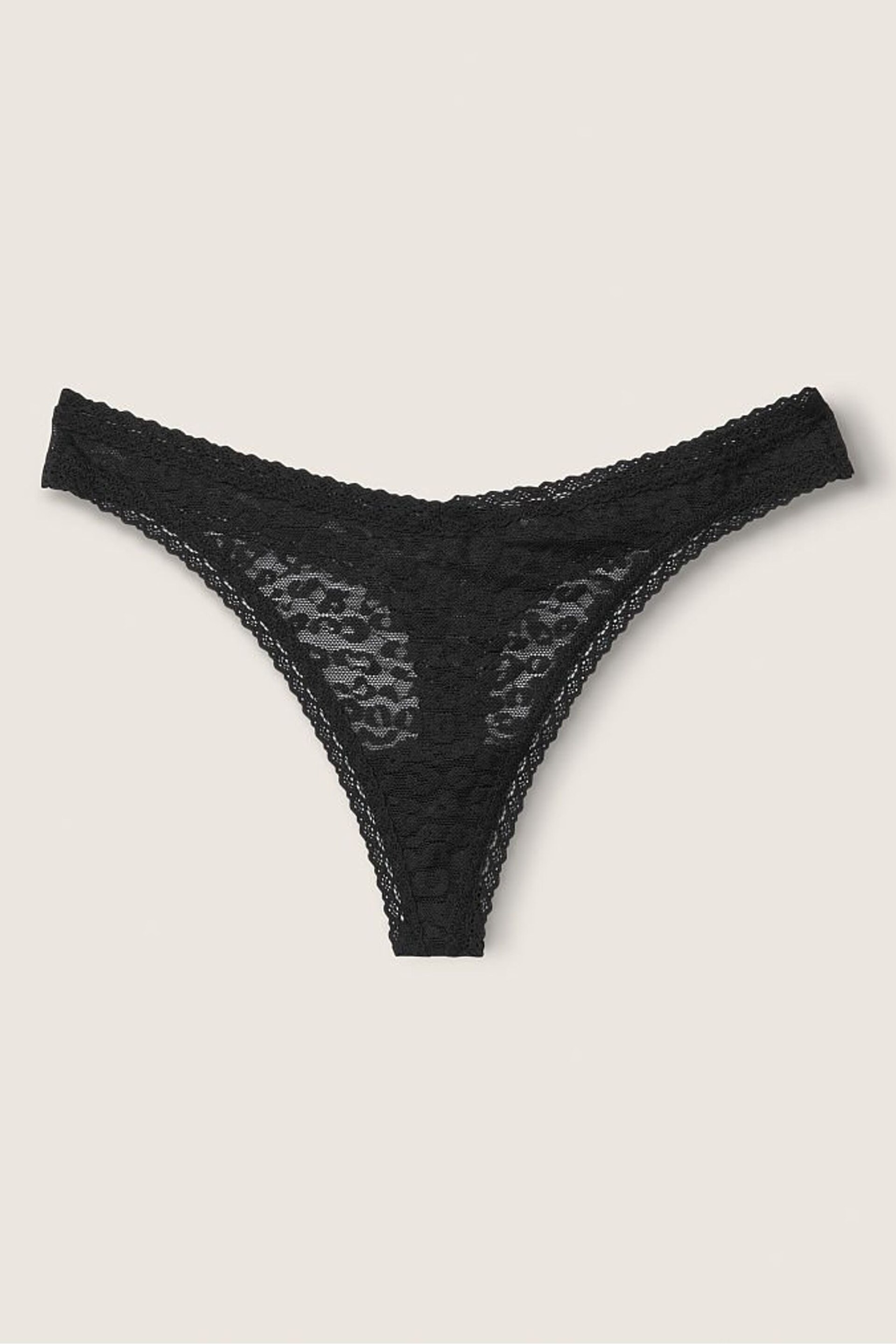 Victoria's Secret PINK Black Lace Logo Thong Knickers - Image 1 of 1