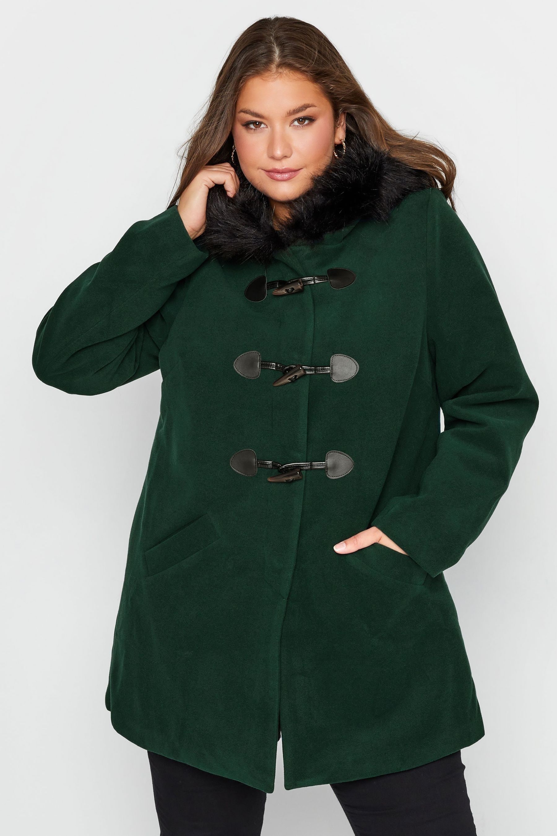 Buy Yours Curve Green Duffle Coat With Fur from Next Luxembourg