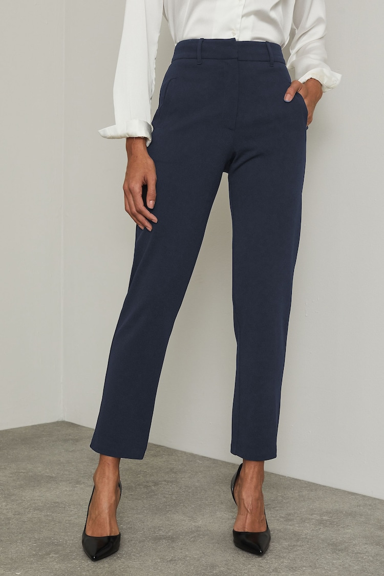 Lipsy Navy Blue Petite Tailored Tapered Smart Trousers - Image 1 of 4