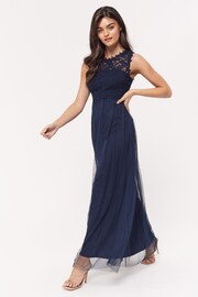 VILA Navy Sleeveless Lace And Tulle Maxi Dress - Image 2 of 3