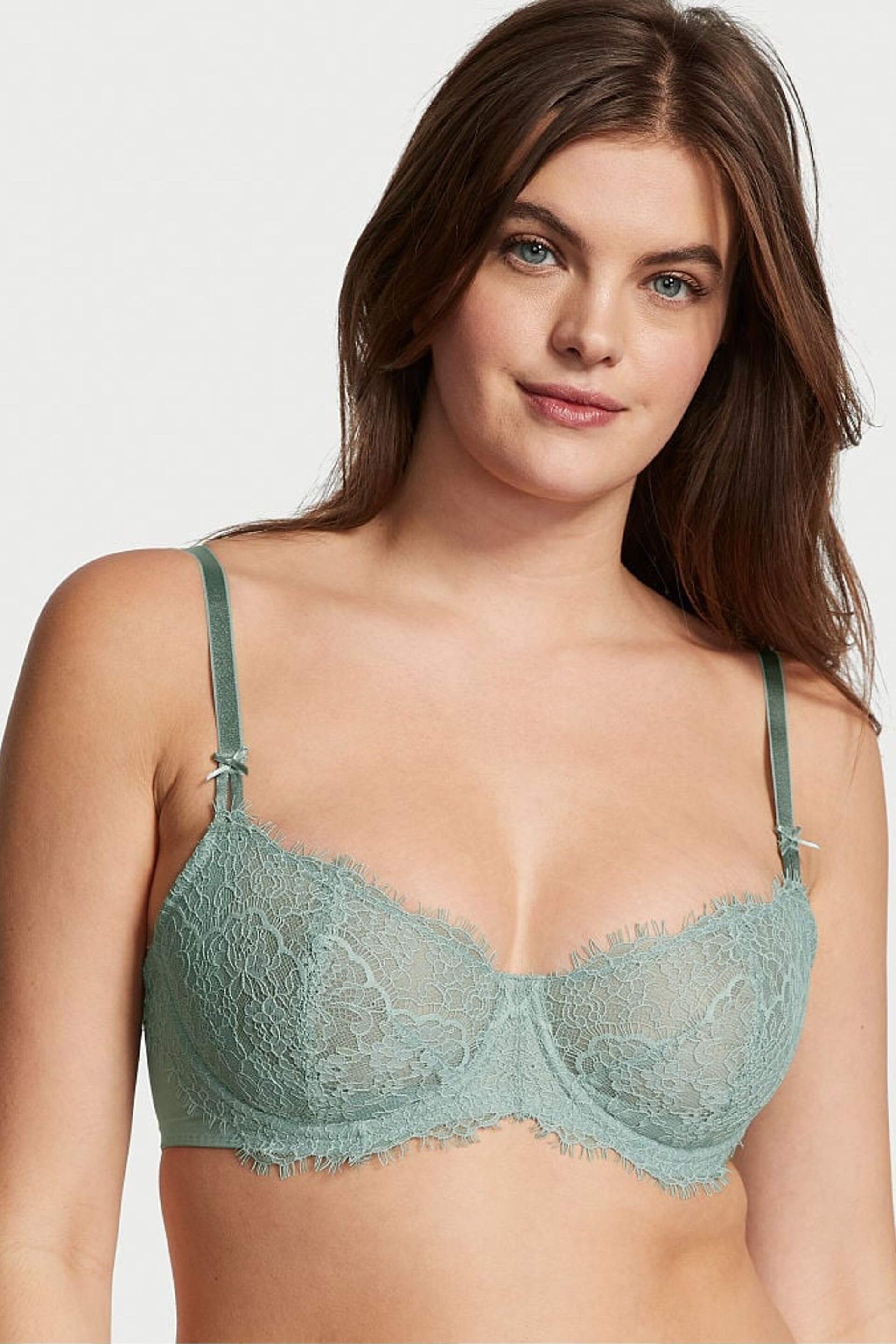 Victoria's Secret Sage Dust Green Unlined Balcony Lightly Lined Lace Demi Bra - Image 1 of 3